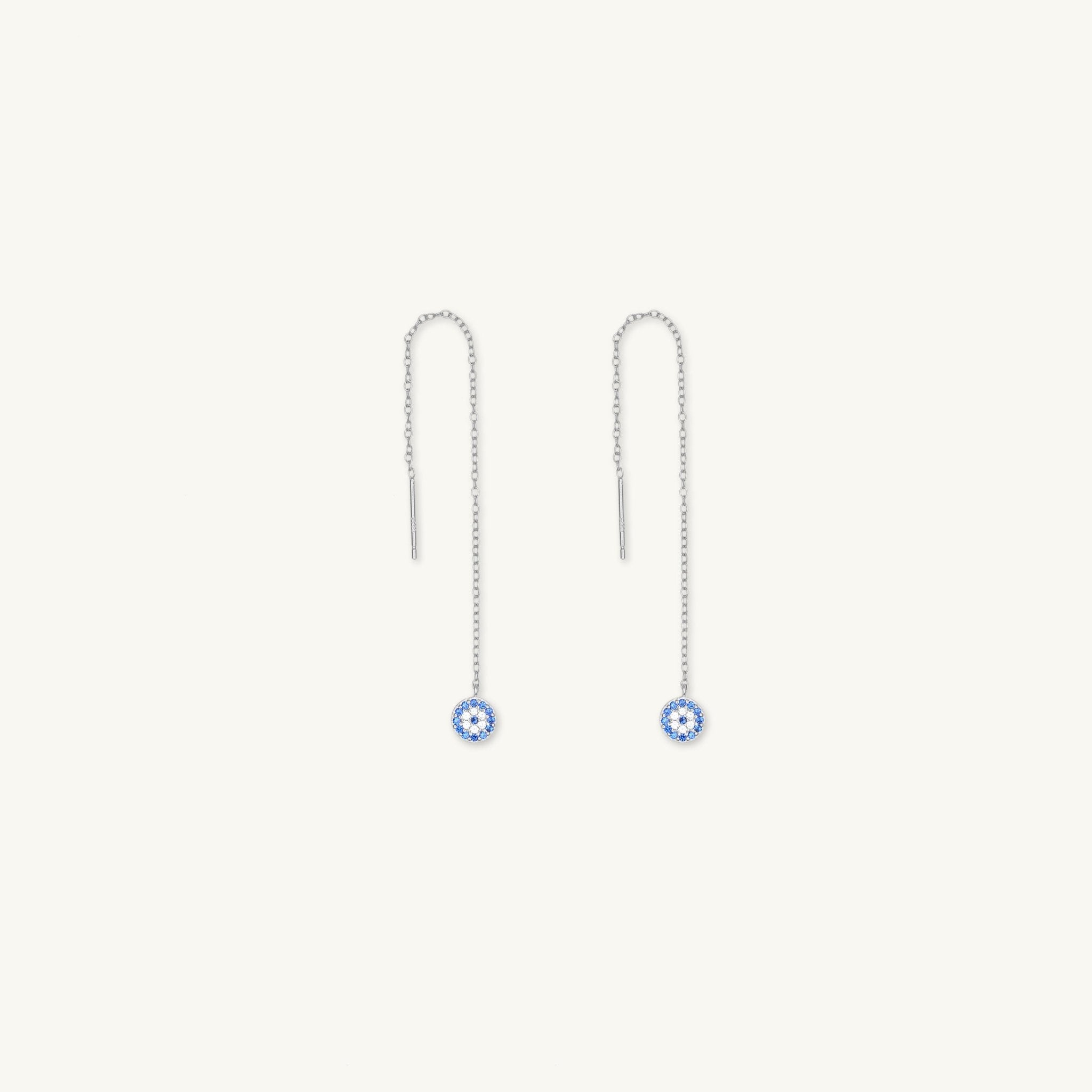 Evil Eye Sapphire Threader Chain Earrings - Camile & Stone