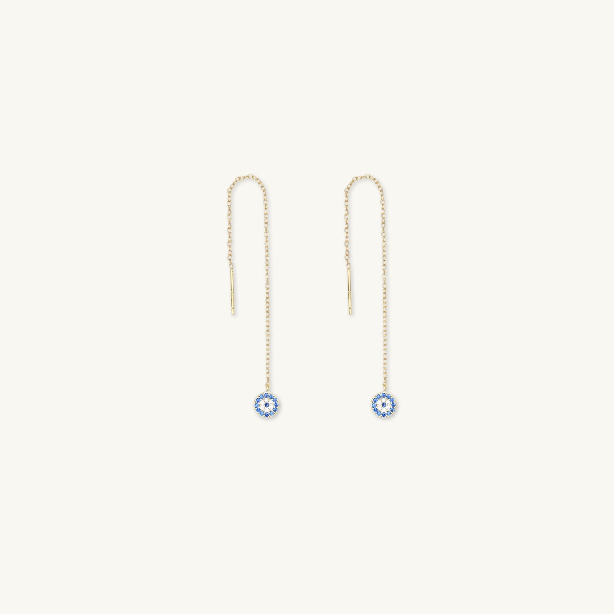 Evil Eye Sapphire Threader Chain Earrings - Camile & Stone