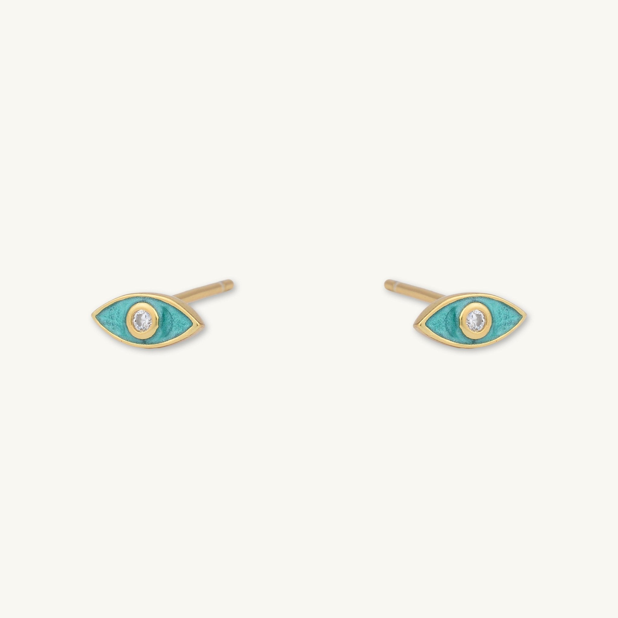 Evil Eye Teal Zirconia Stud Earrings - Camile & Stone