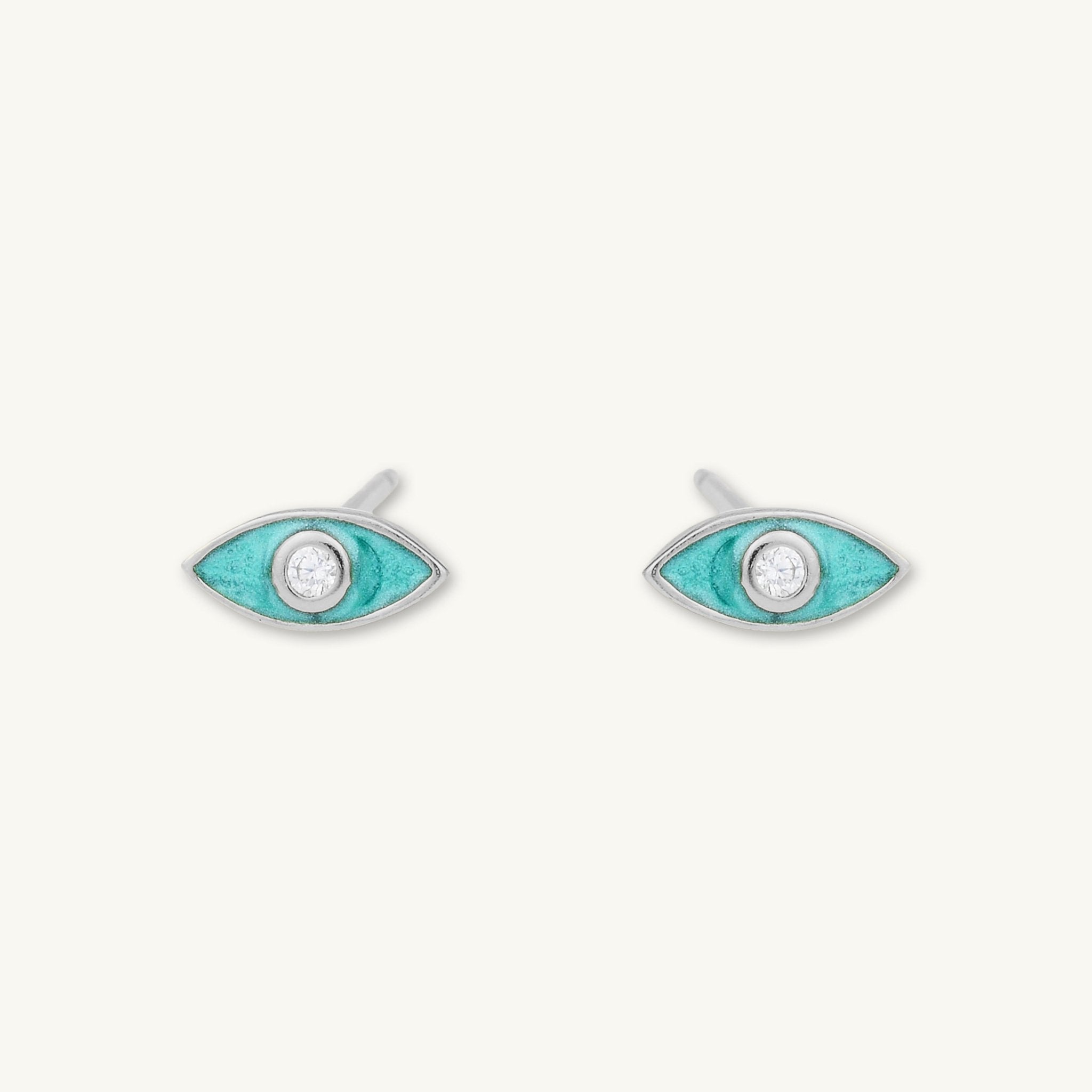 Evil Eye Teal Zirconia Stud Earrings - Camile & Stone