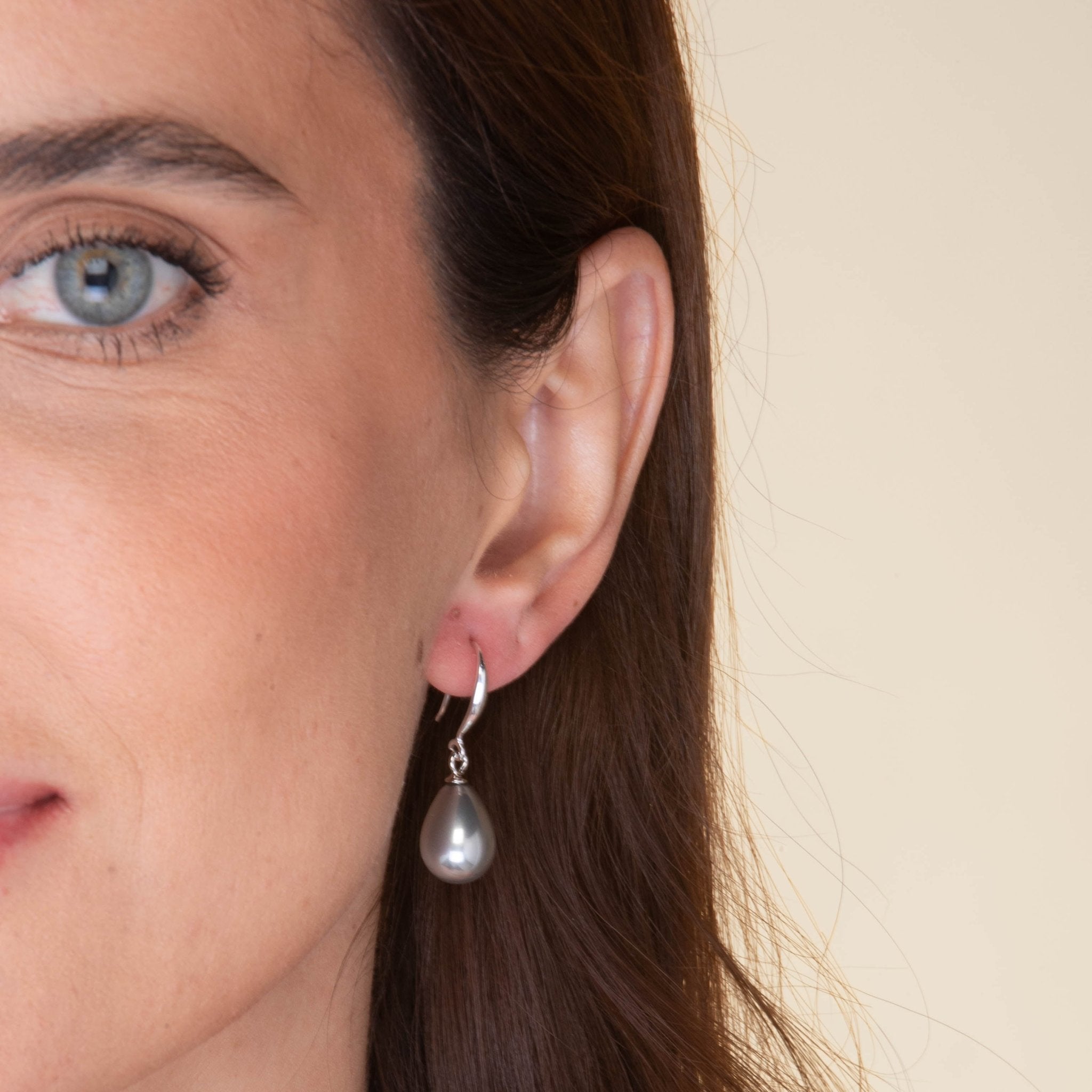 Grey Teardrop Pearl Drop Earrings - Camile & Stone