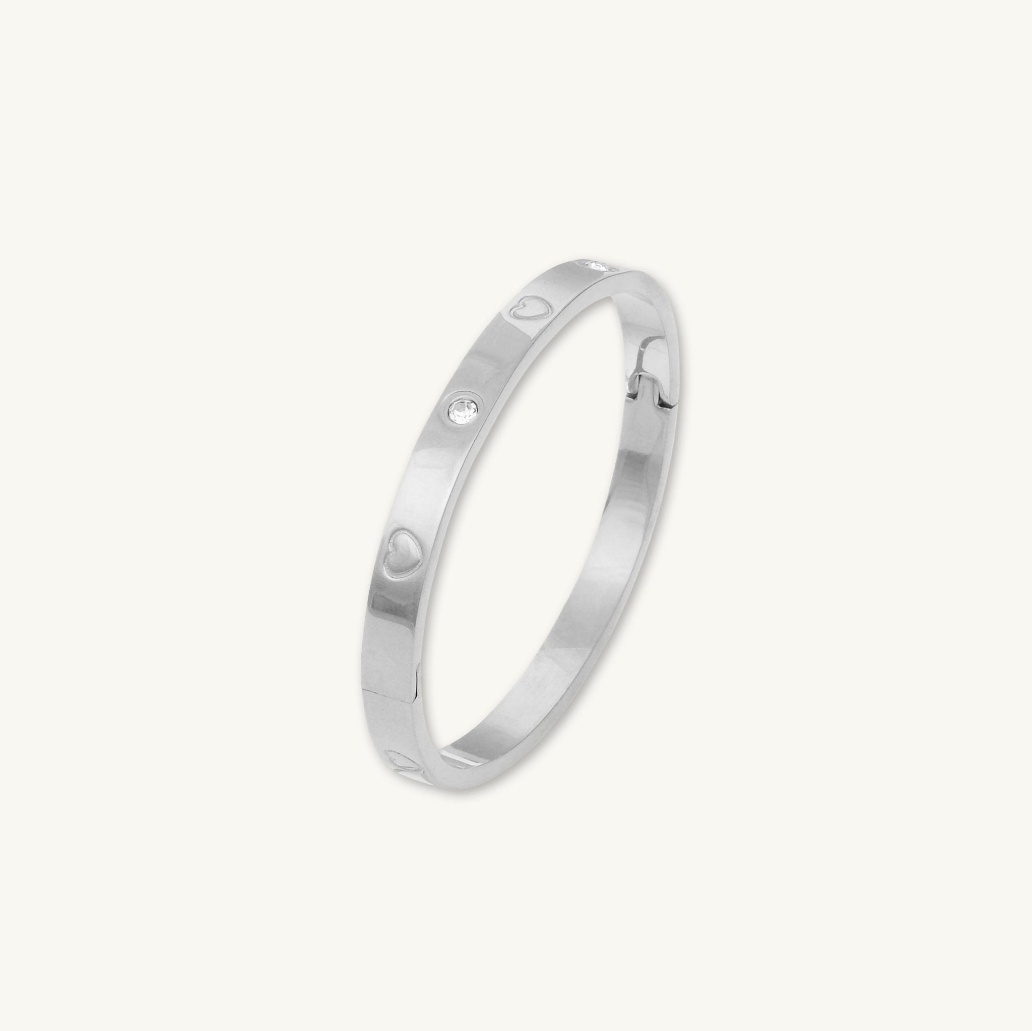 Heart Zirconia Hinged Bangle Bracelet - Camile & Stone