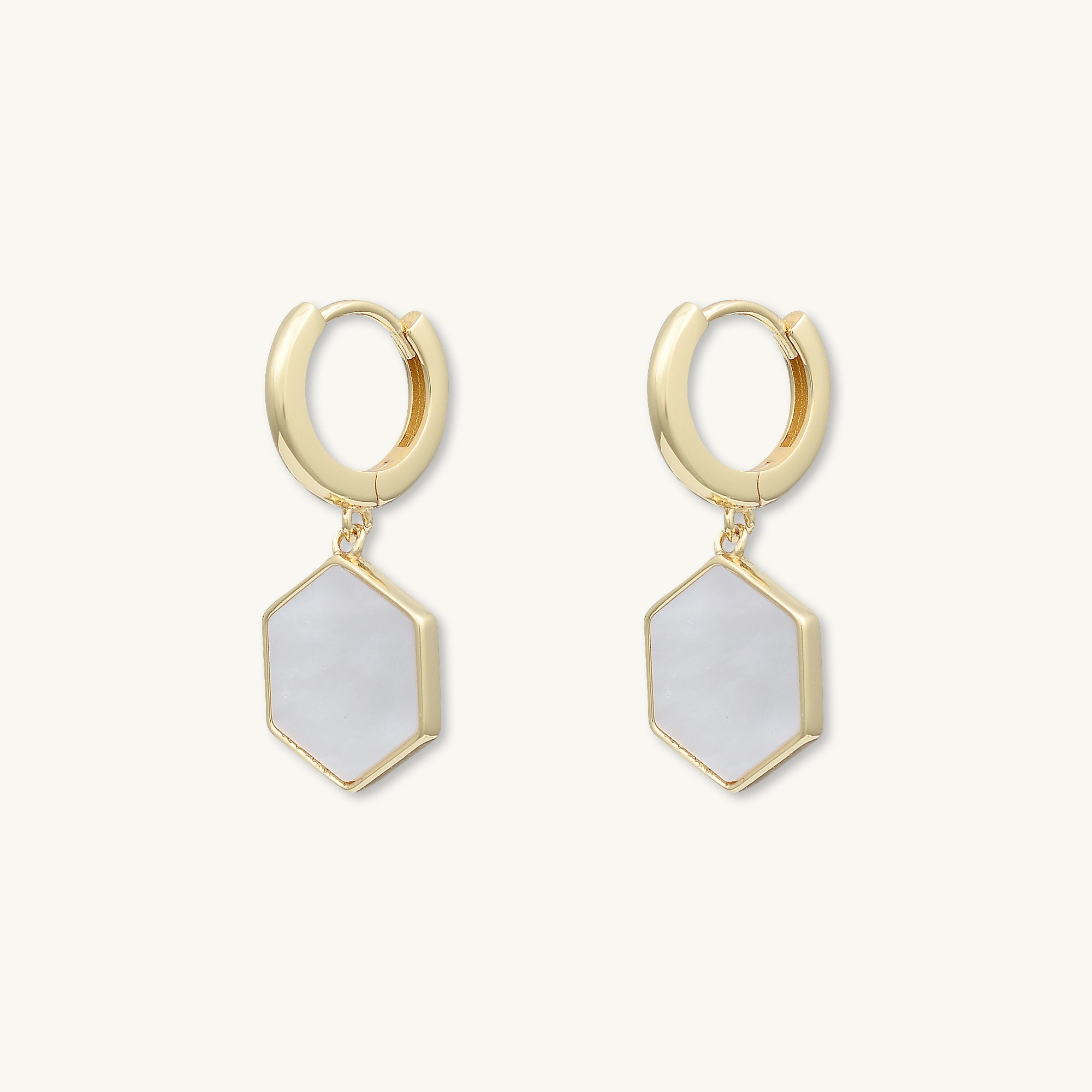 Hexagon Mother Of Pearl Huggie Earrings - Camile & Stone