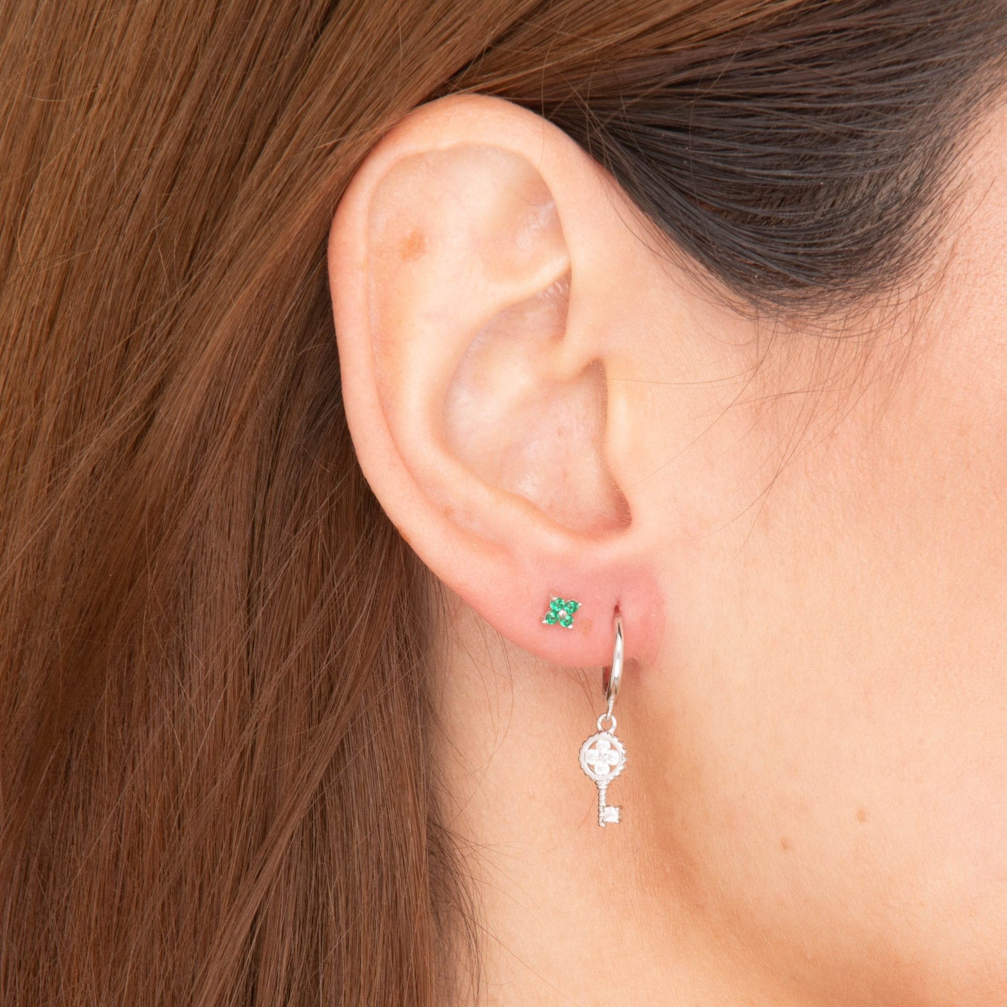 Key Clover Hoop Huggie Earrings - Camile & Stone