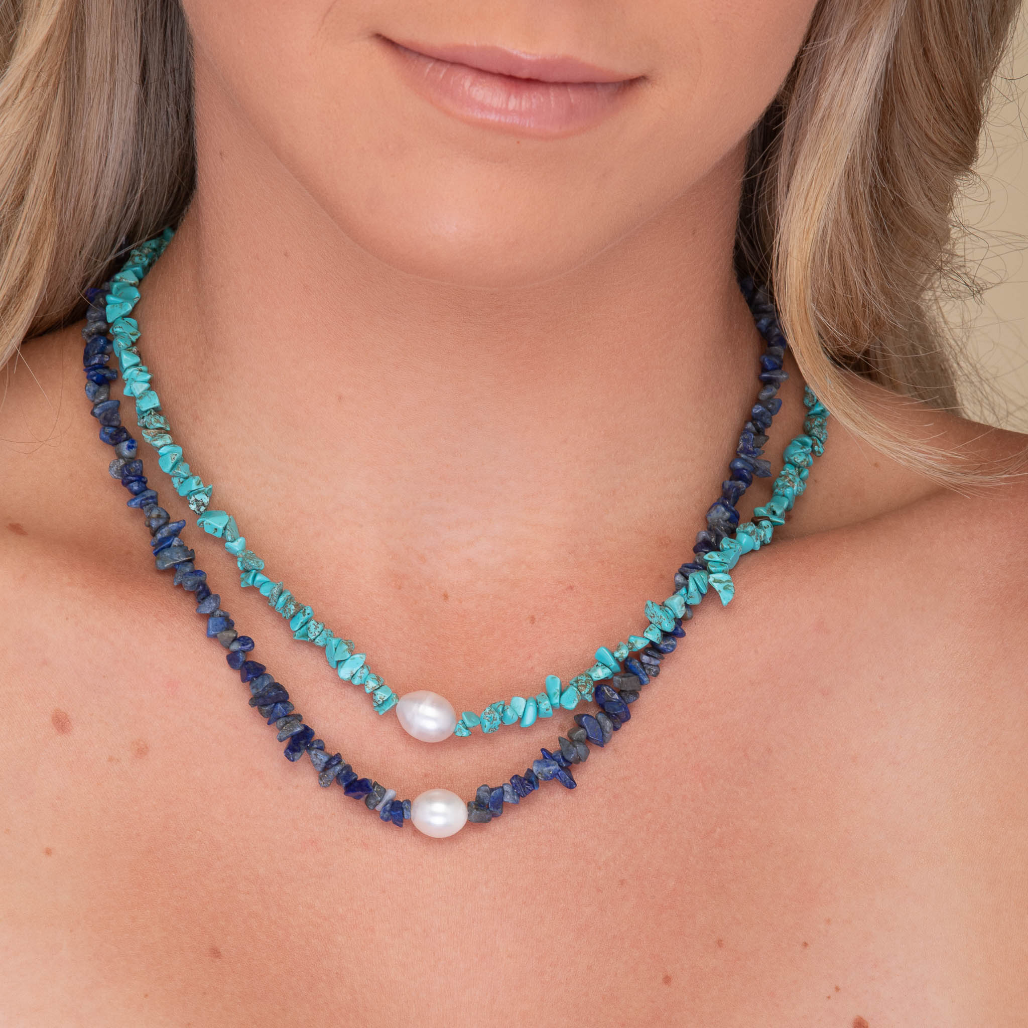 Lapis Stone Pearl Necklace - Camile & Stone