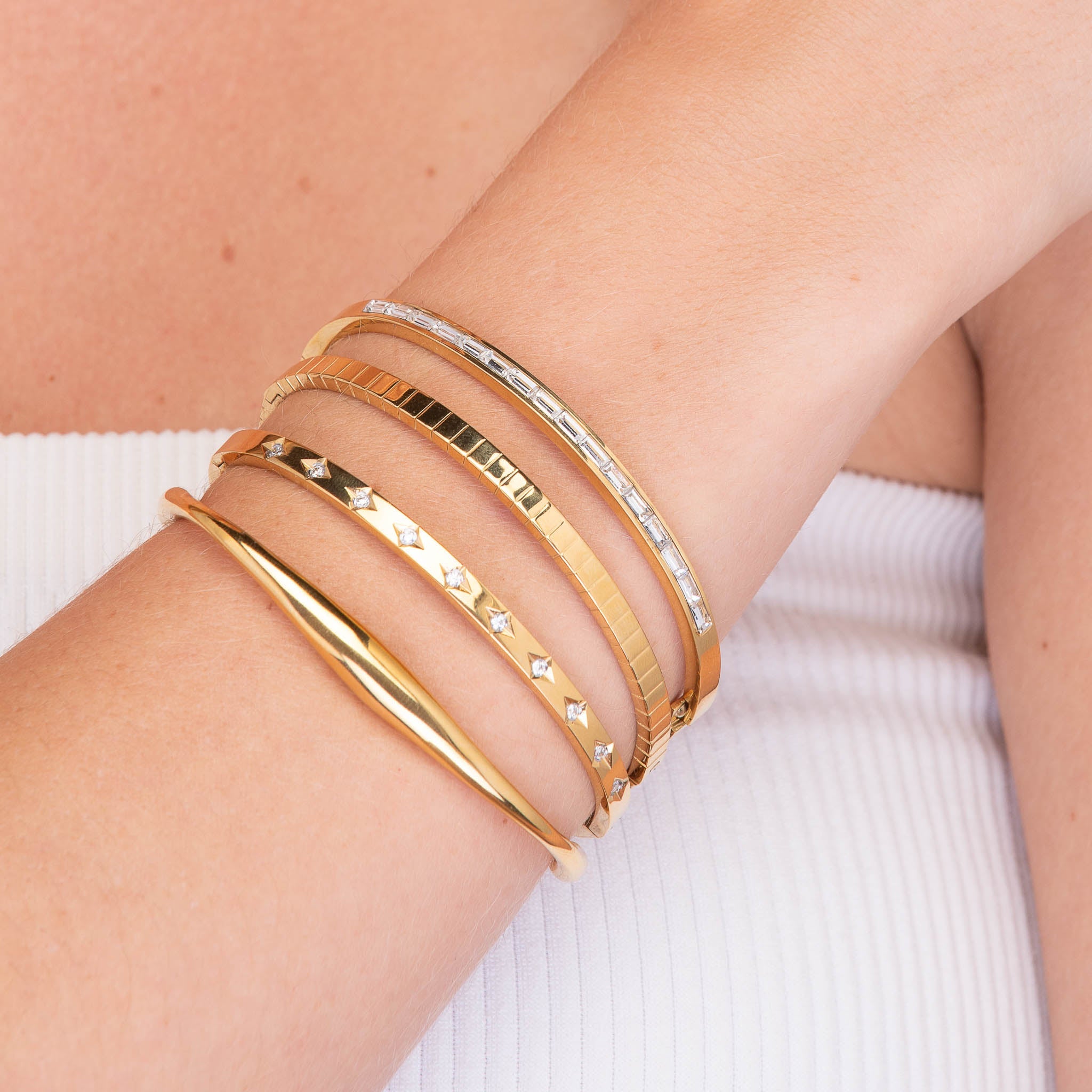 Linear Baguette Hinged Bangle Bracelet - Camile & Stone