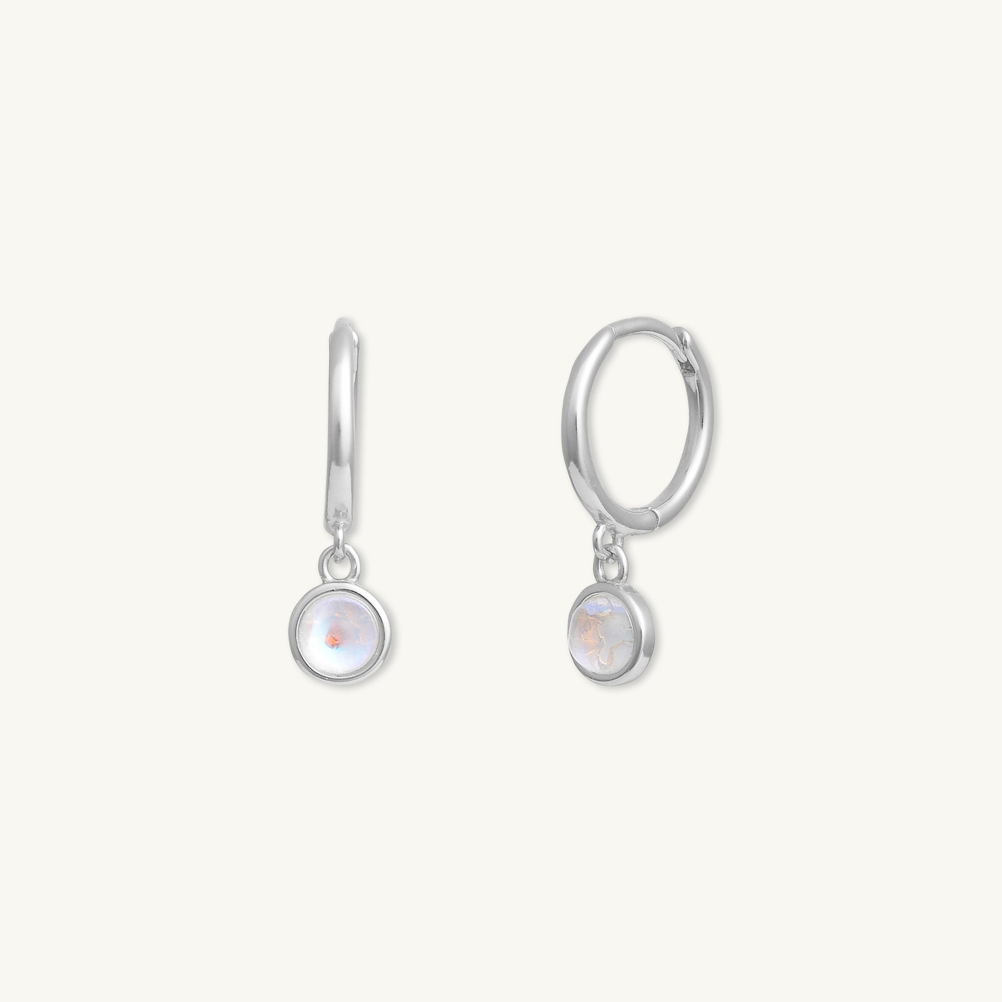 Moonstone Circle Dangle Huggie Earrings - Camile & Stone
