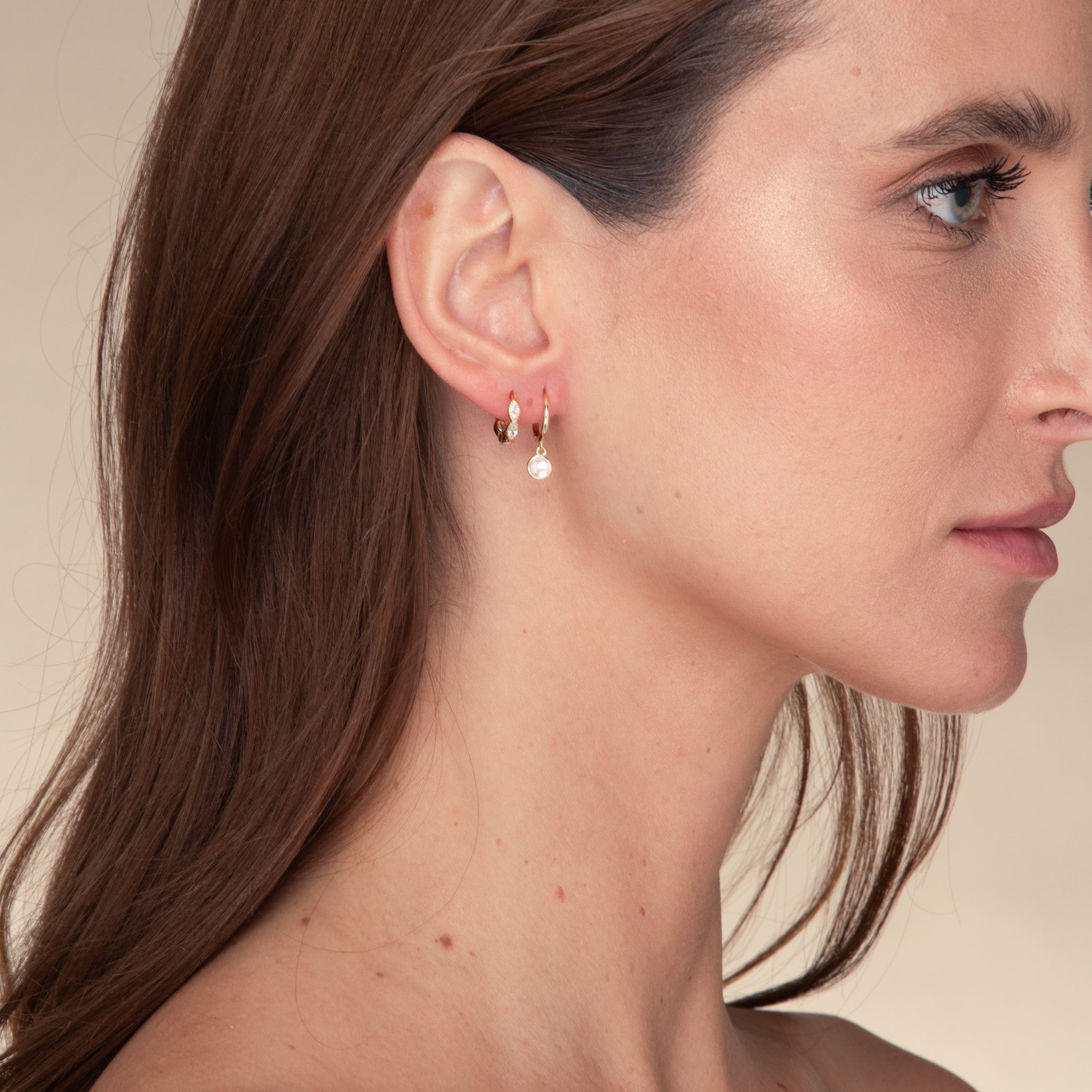 Moonstone Circle Dangle Huggie Earrings - Camile & Stone