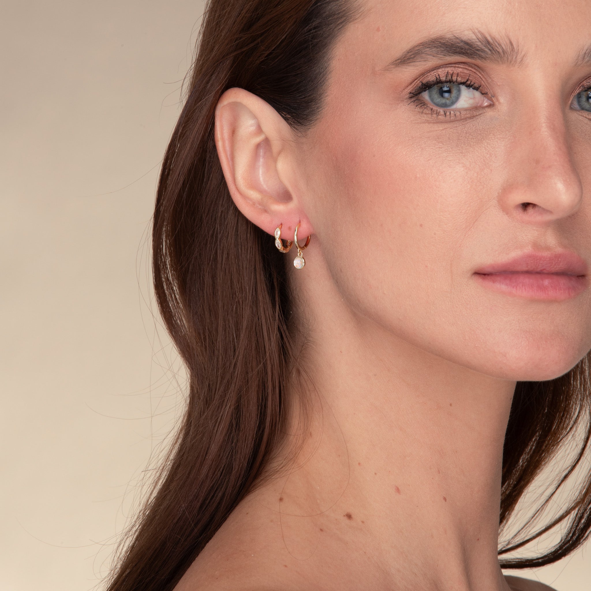 Moonstone Circle Dangle Huggie Earrings - Camile & Stone