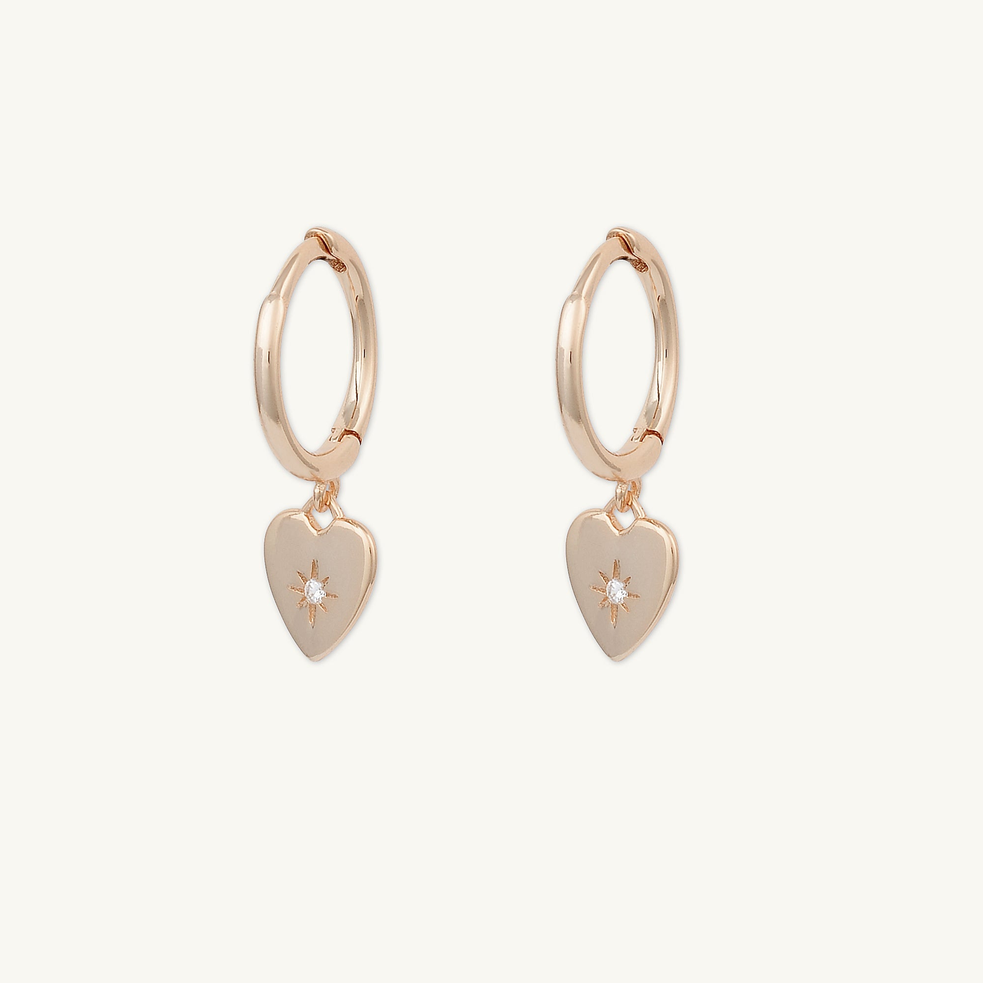 North Star Heart Huggie Hoop Earrings - Camile & Stone
