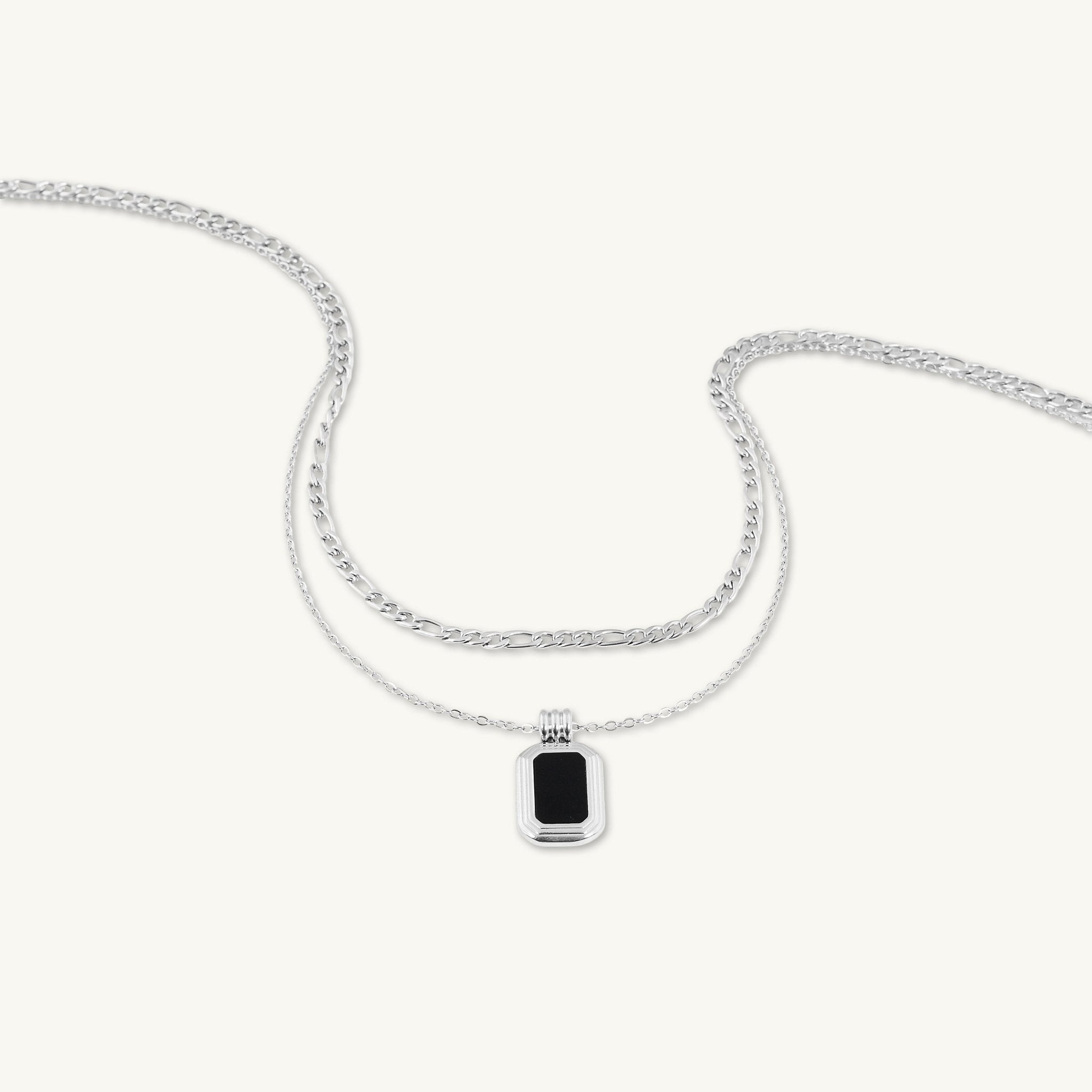 Obsidian Pendant Figaro Layered Necklace - Camile & Stone