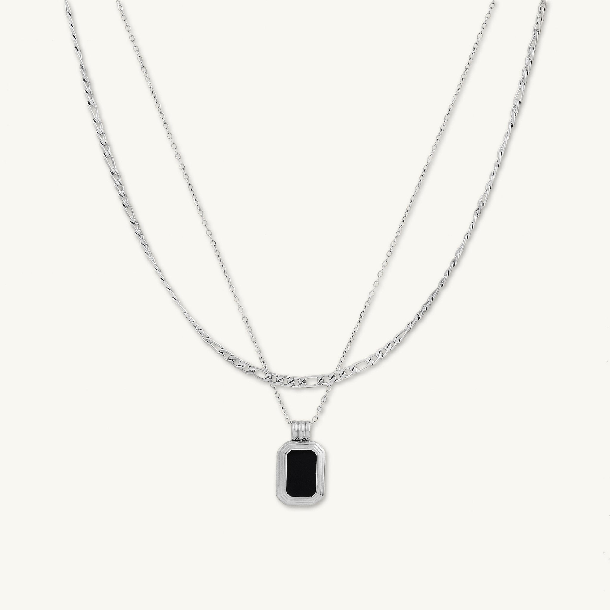 Obsidian Pendant Figaro Layered Necklace - Camile & Stone