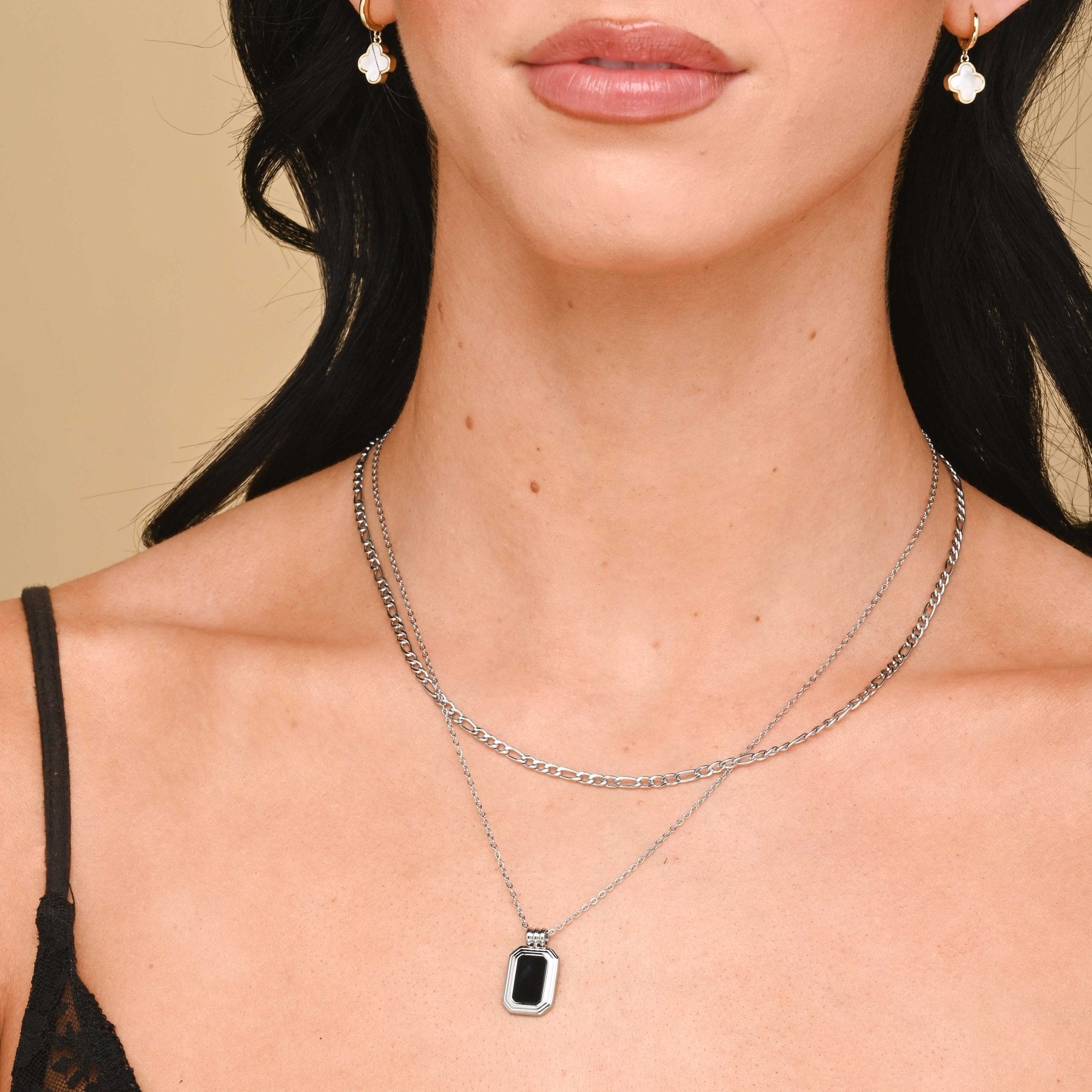 Obsidian Pendant Figaro Layered Necklace - Camile & Stone