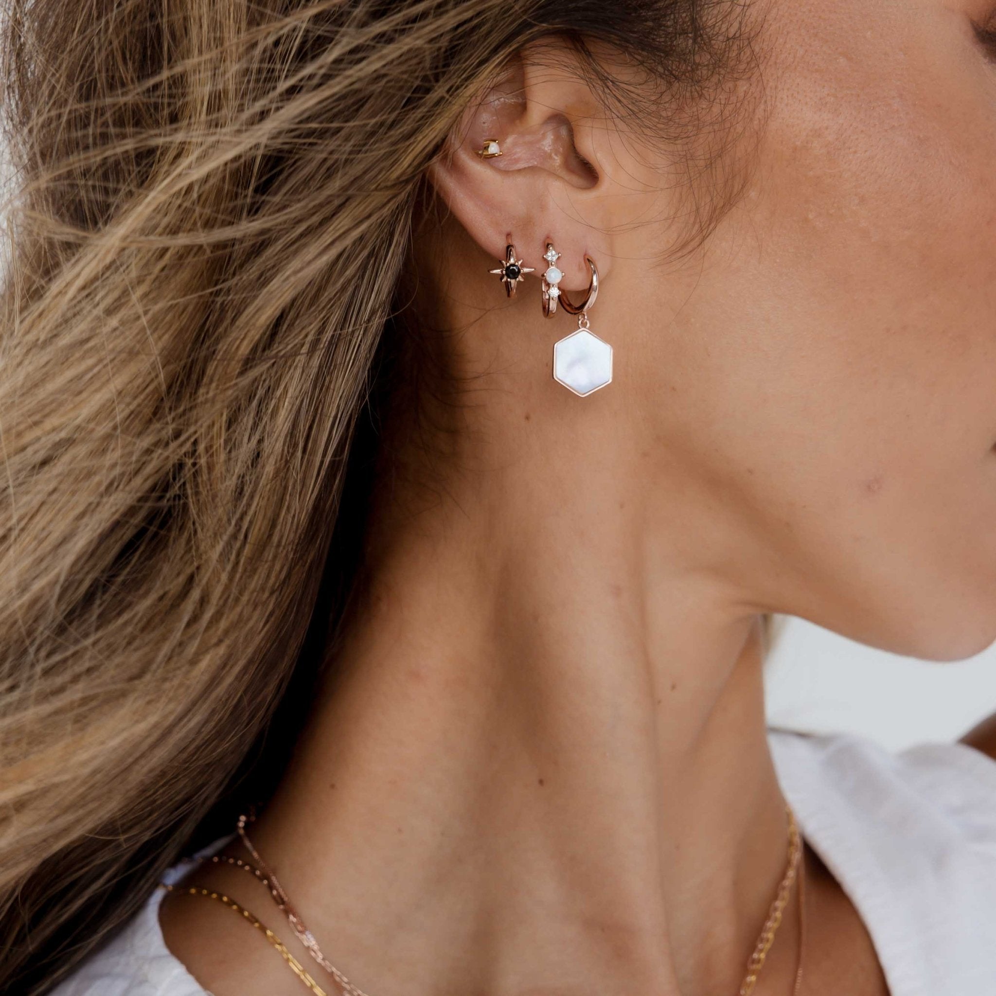 Opal Sapphire Huggie Earrings - Camile & Stone