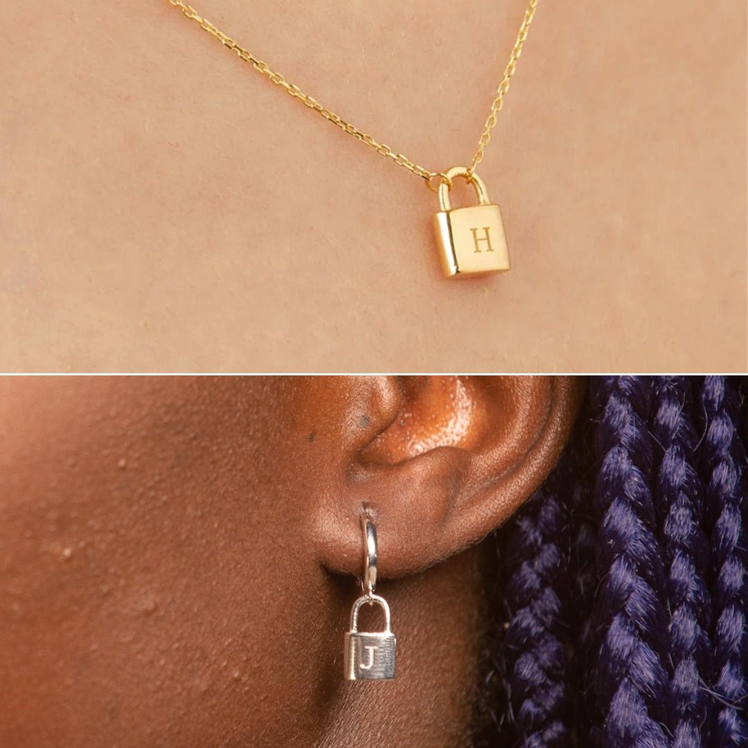 Padlock Initial Letter Bundle (Necklace & Earrings) - Camile & Stone