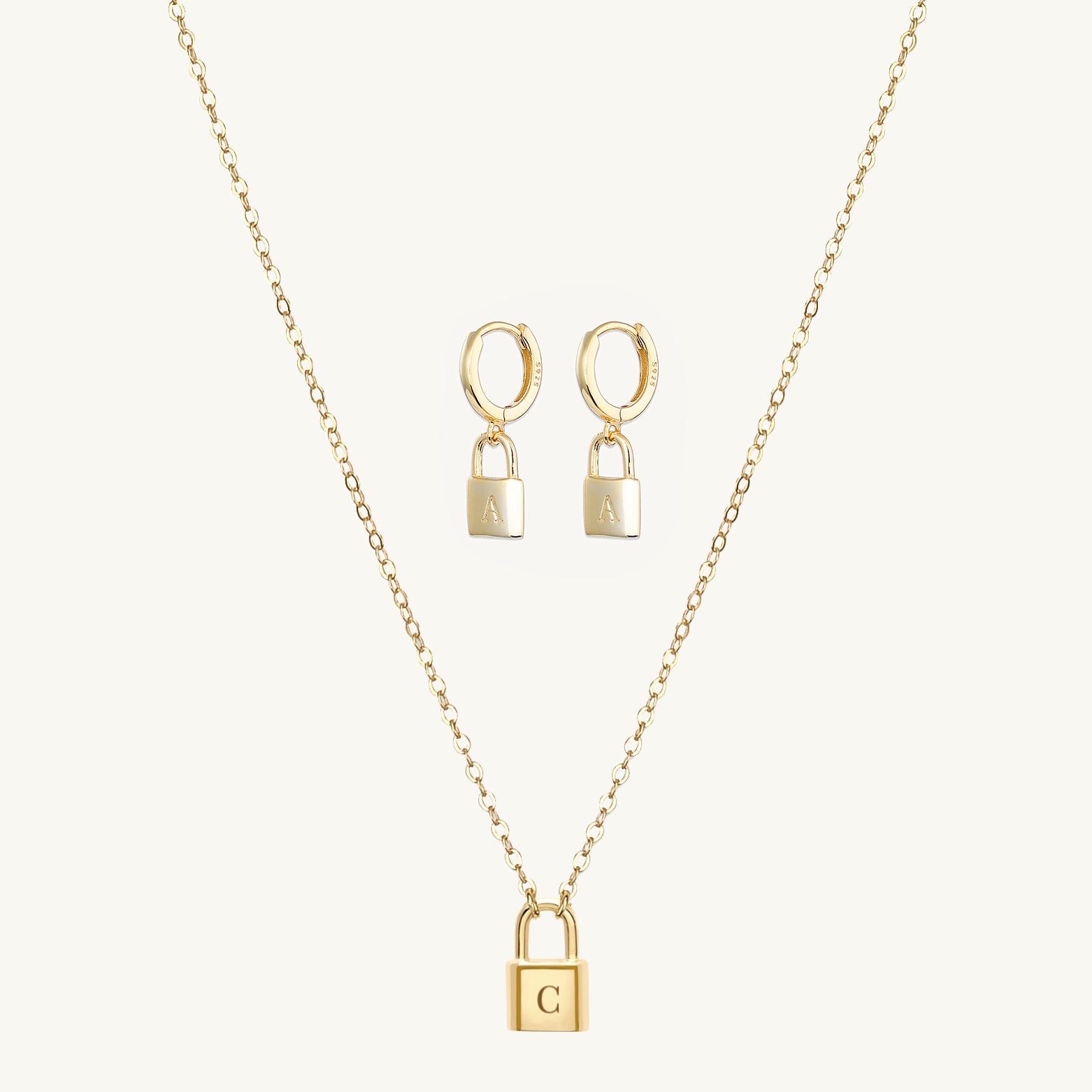 Padlock Initial Letter Bundle (Necklace & Earrings) - Camile & Stone