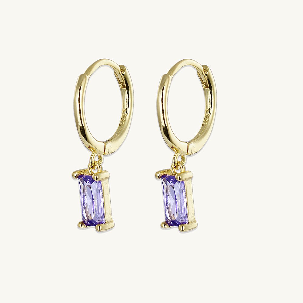 Purple Baguette Hoop Earrings - Camile & Stone