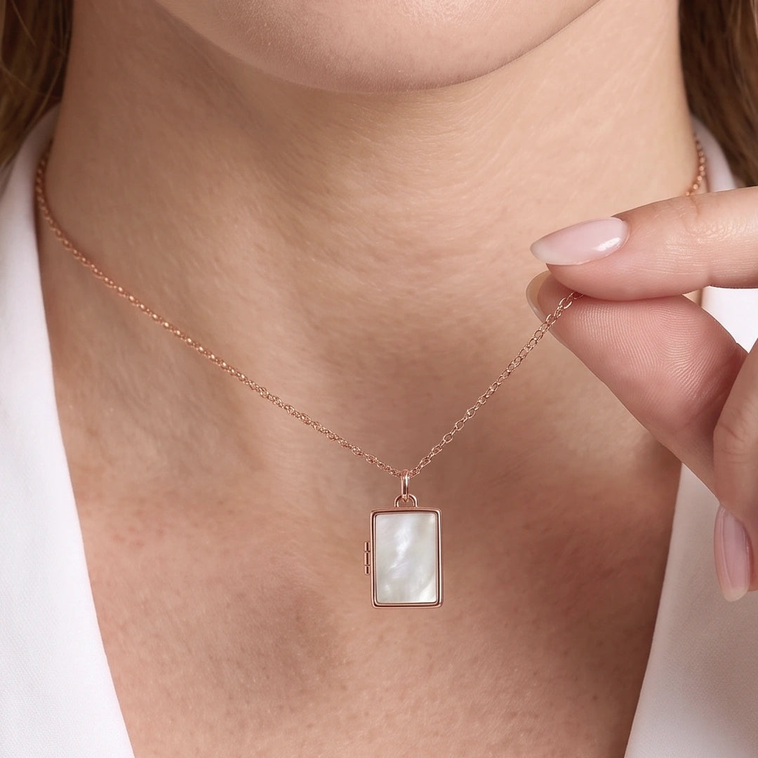 Rectangle MOP Photo Locket Necklace