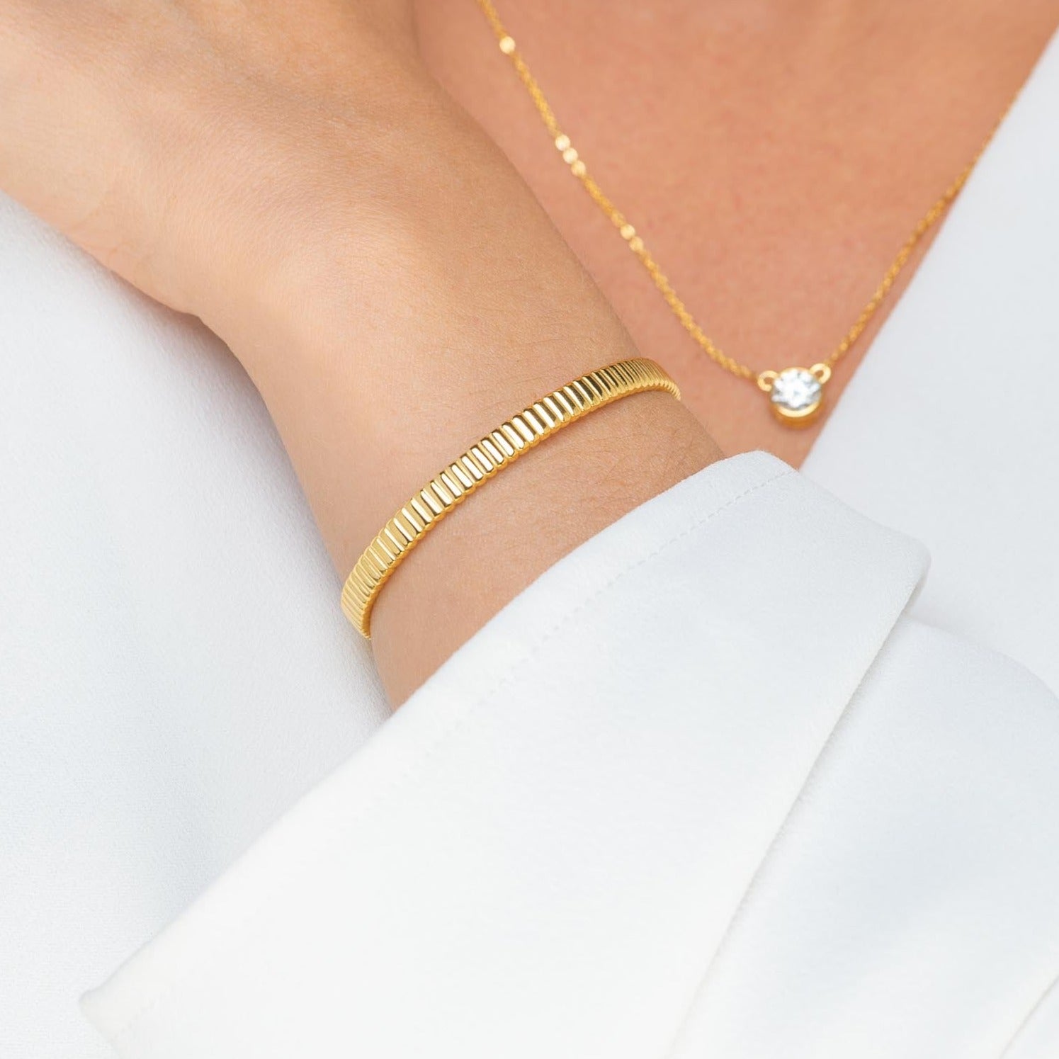 Ridges Cuff Bangle Bracelet - Camile & Stone