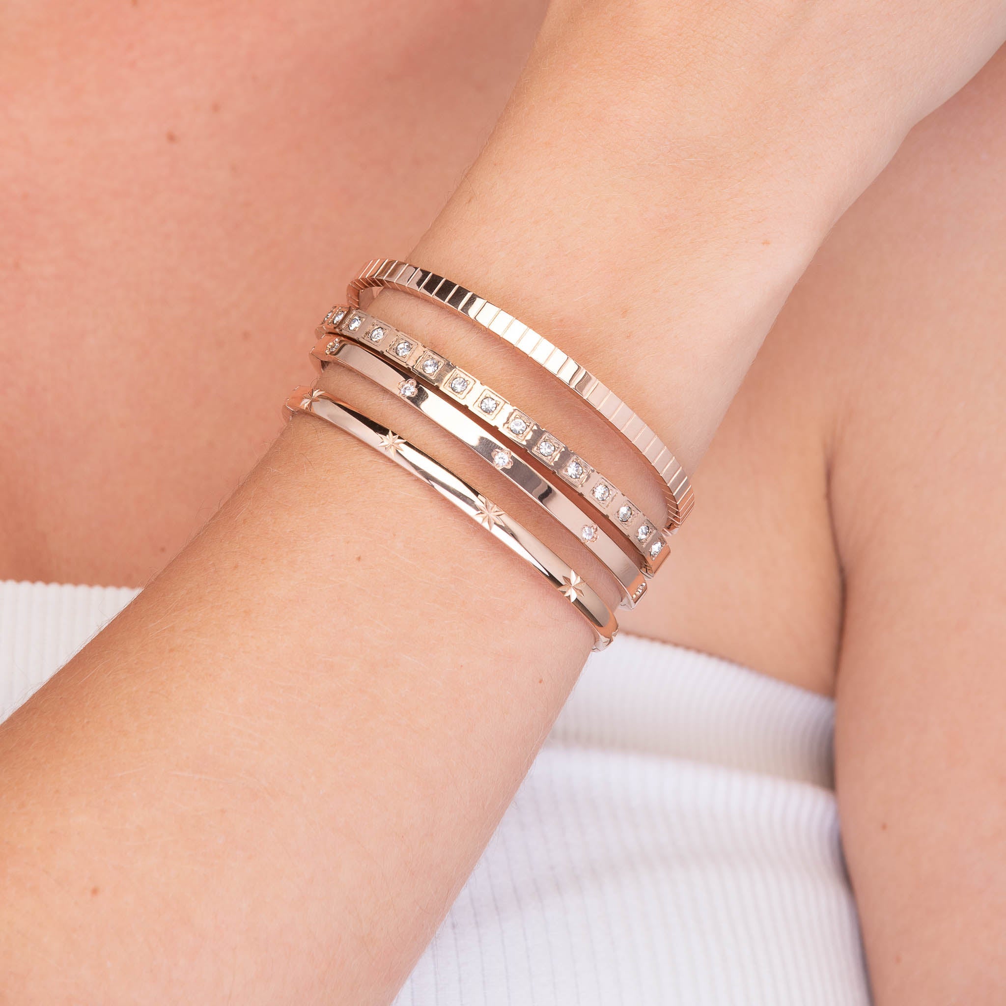 Ridges Hinged Bangle Bracelet - Camile & Stone
