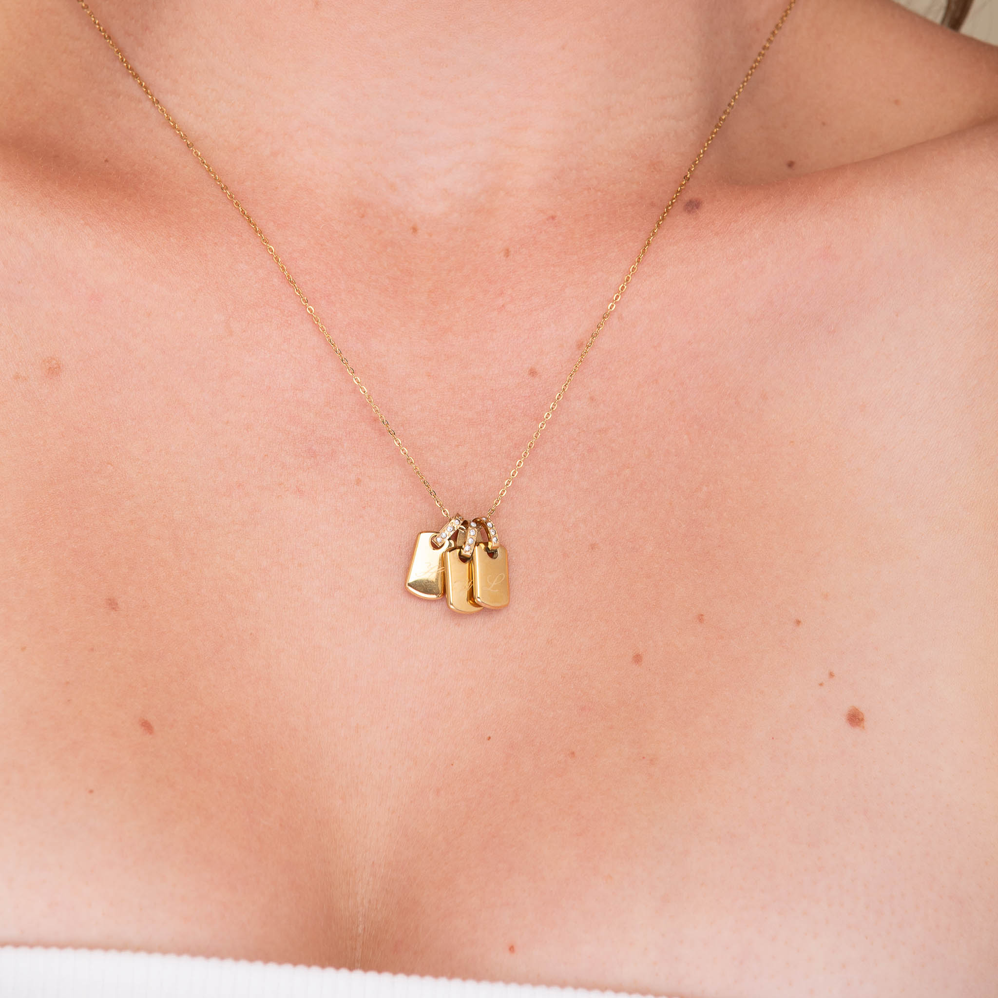 Script Initial Letter Engraved Sapphire Tag Pendant - Camile & Stone