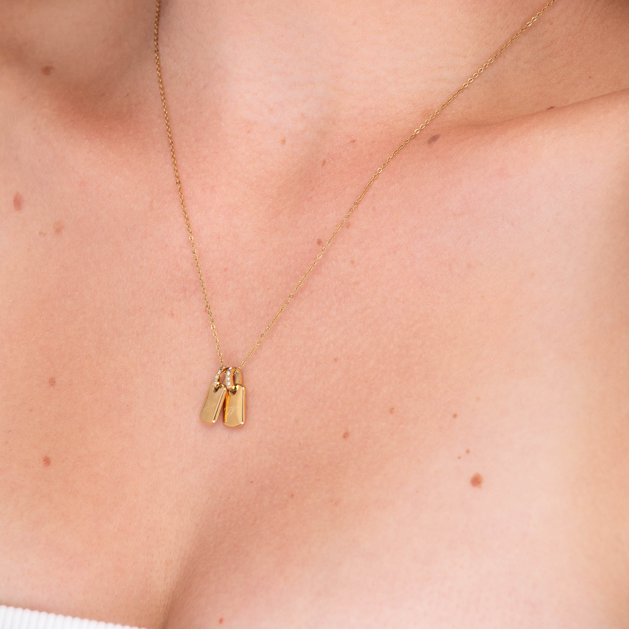 Script Initial Letter Engraved Sapphire Tag Pendant - Camile & Stone