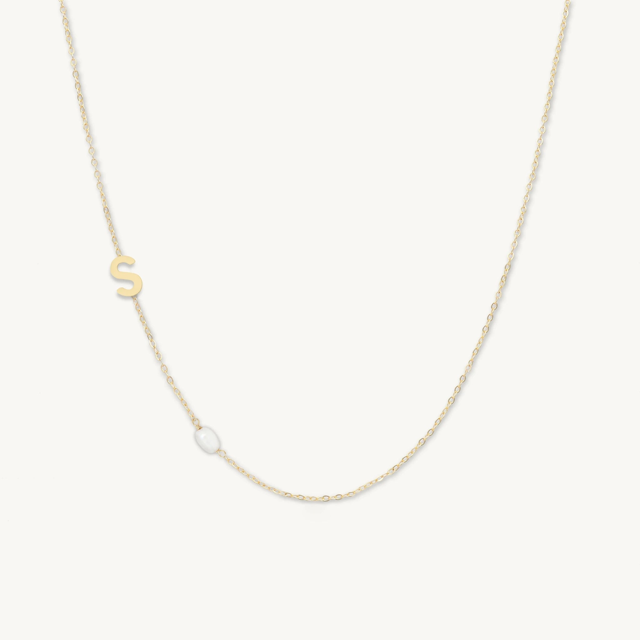 Sideways A - Z Initial Letter Freshwater Pearl Necklace - Camile & Stone