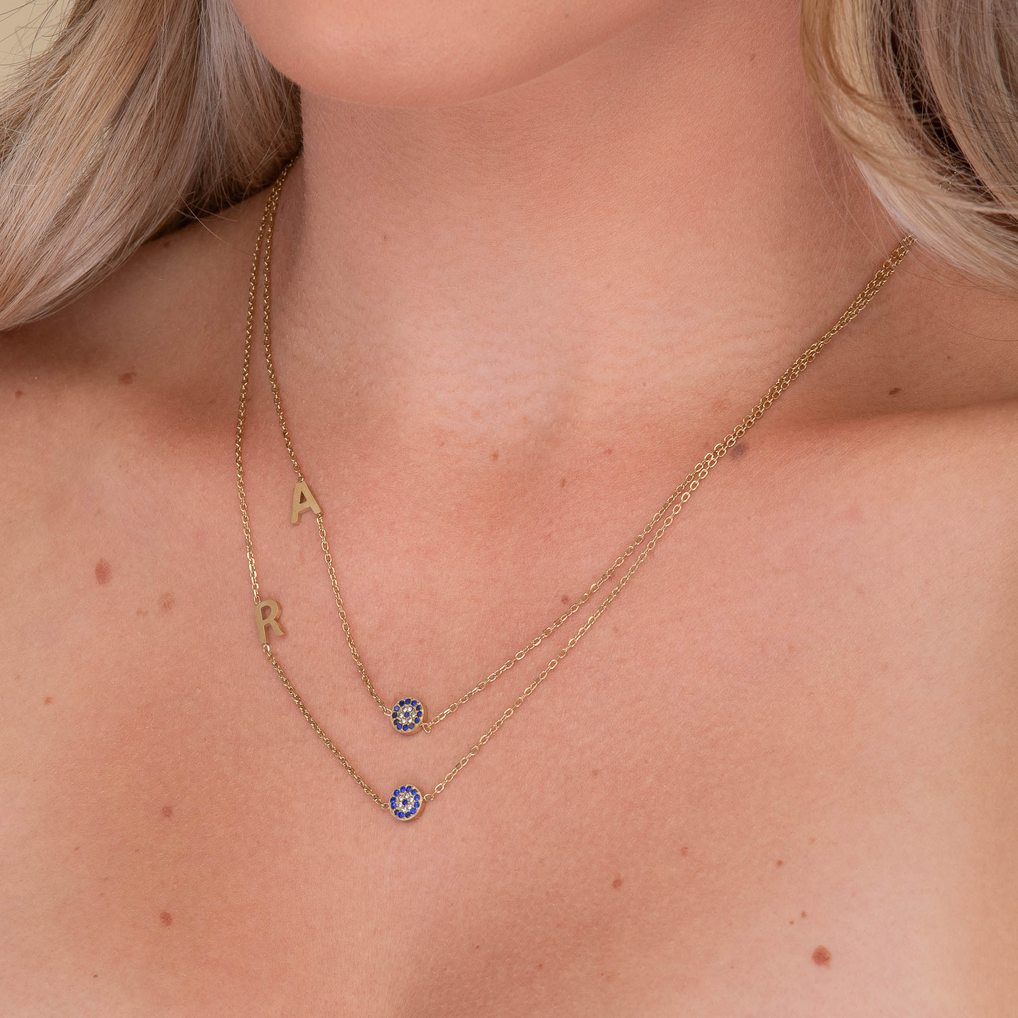 Sideways Initial Letter Evil Eye Necklace - Camile & Stone