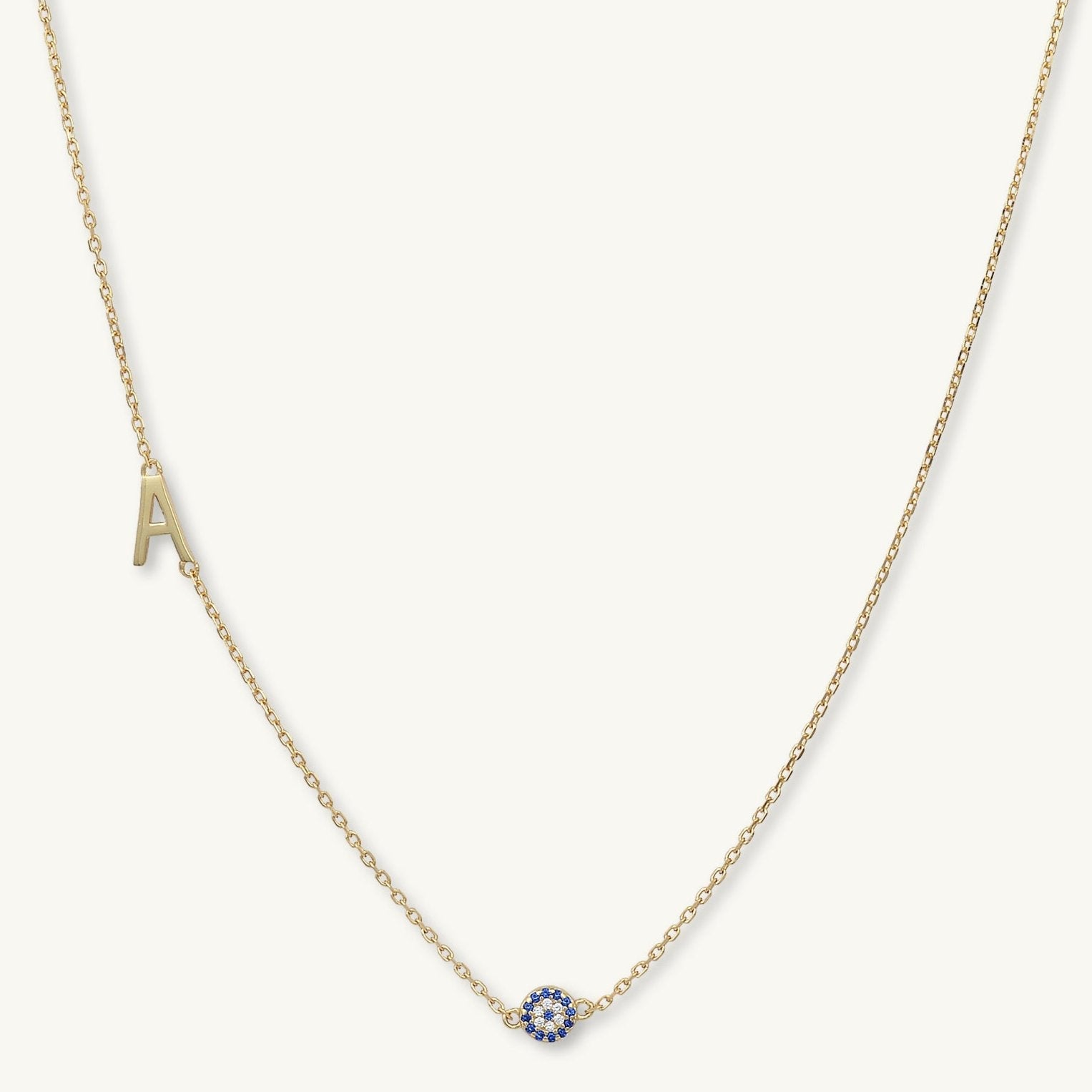 Sideways Initial Letter Evil Eye Necklace - Camile & Stone