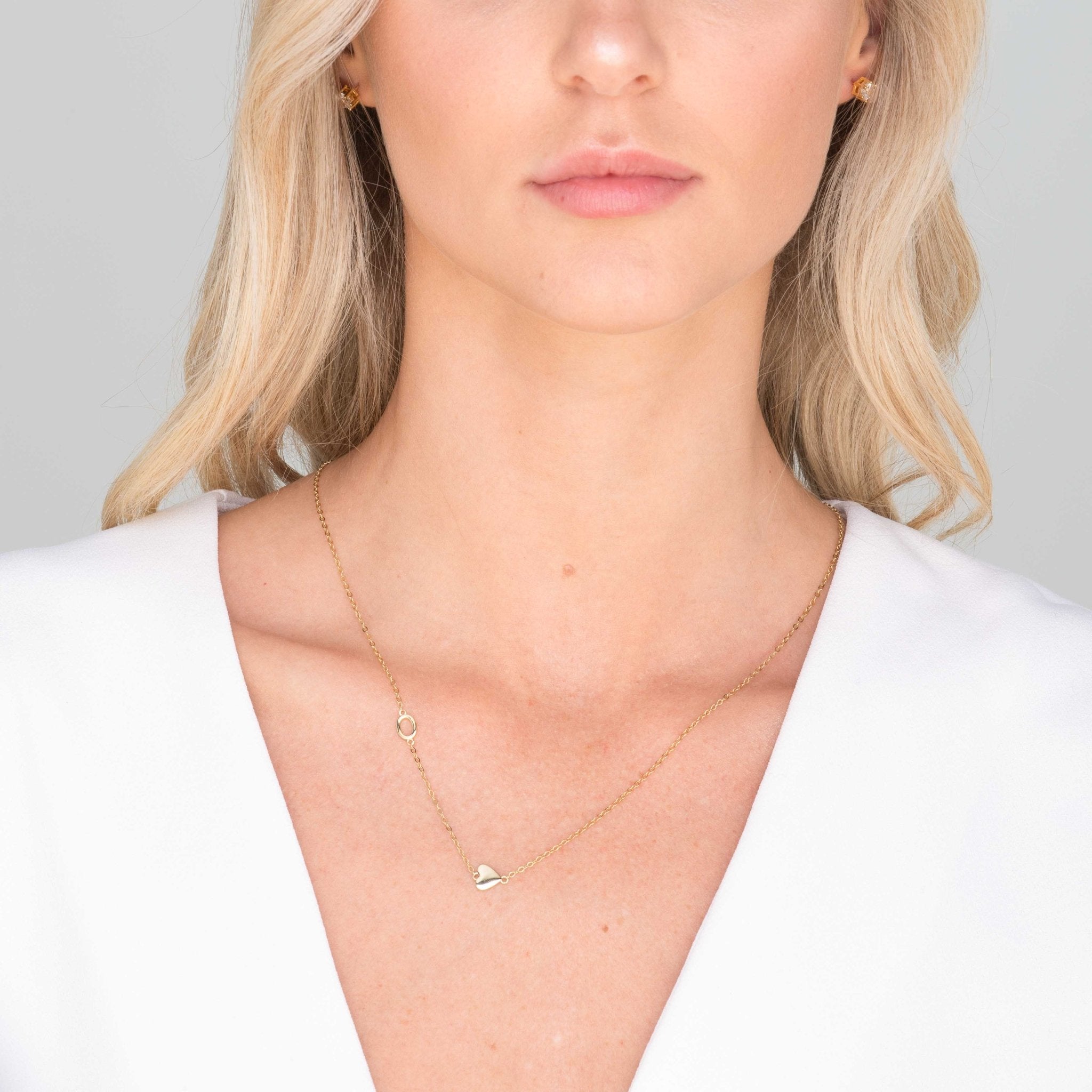 Sideways Initial Letter Solid Heart Necklace - Camile & Stone