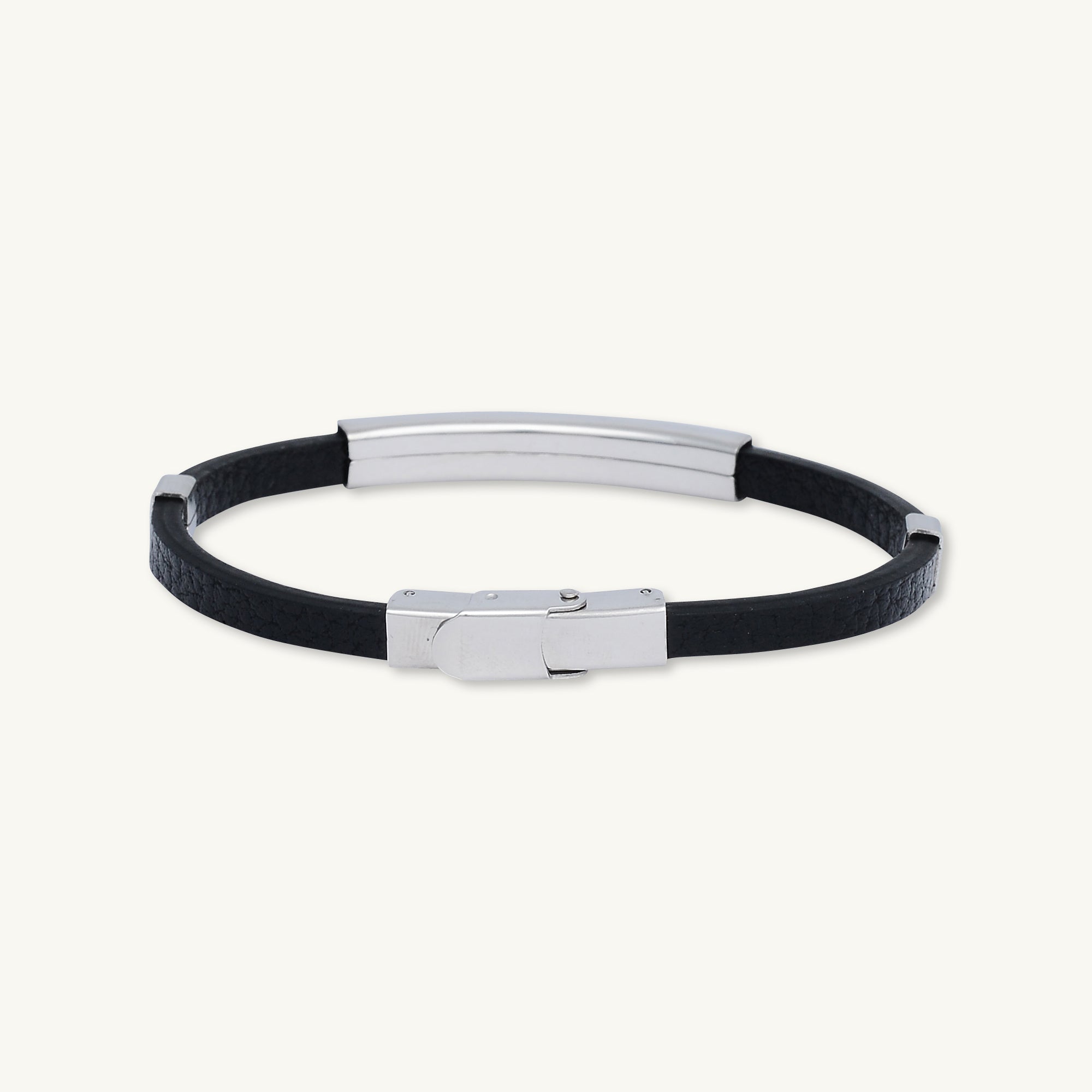 Silver Bar Stainless Steel Leather Bracelet - Camile & Stone