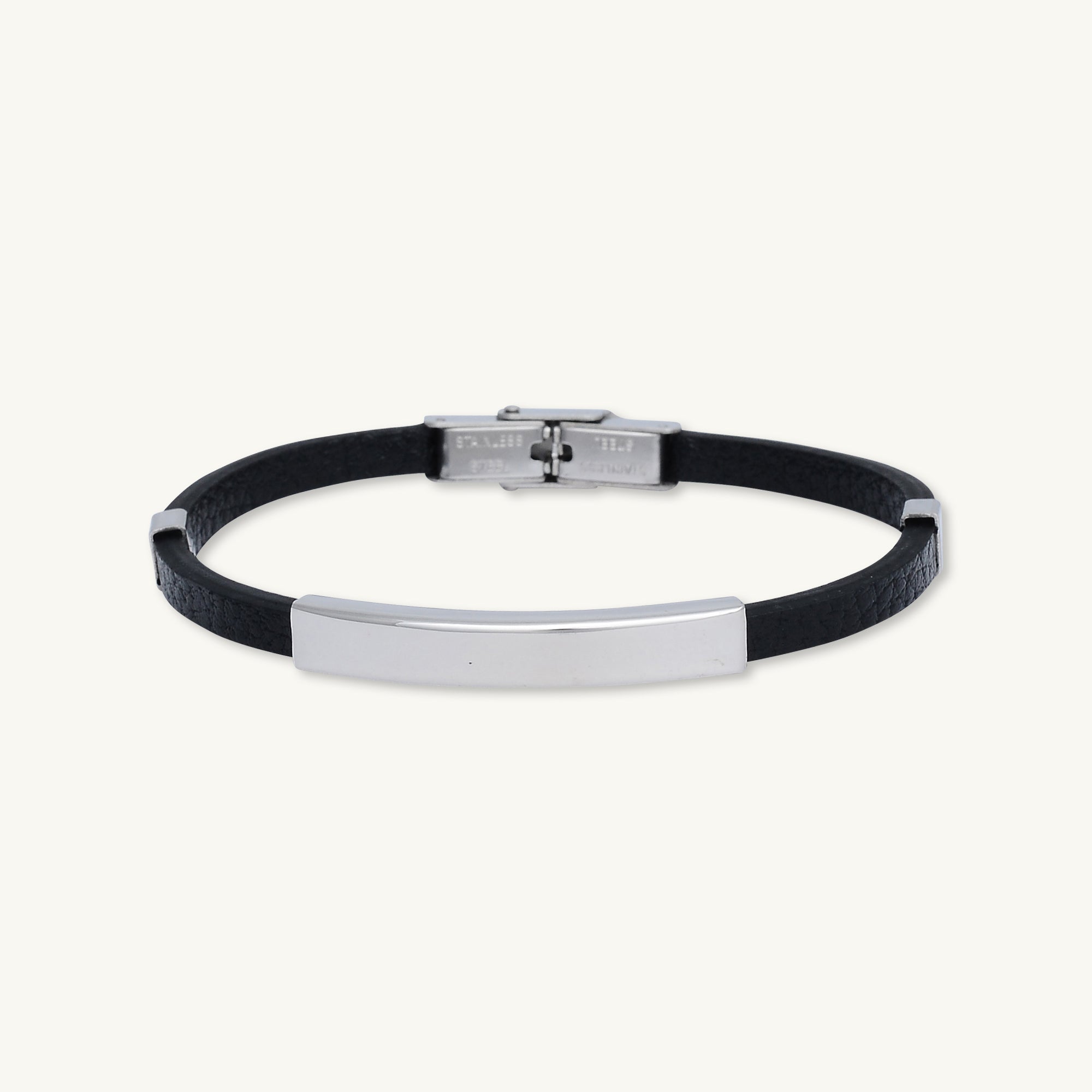 Silver Bar Stainless Steel Leather Bracelet - Camile & Stone