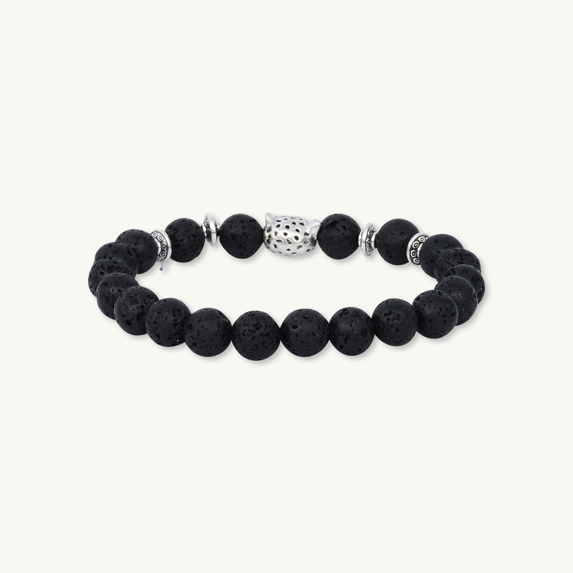 Silver Panther Black Lava Stone Bracelet - Camile & Stone