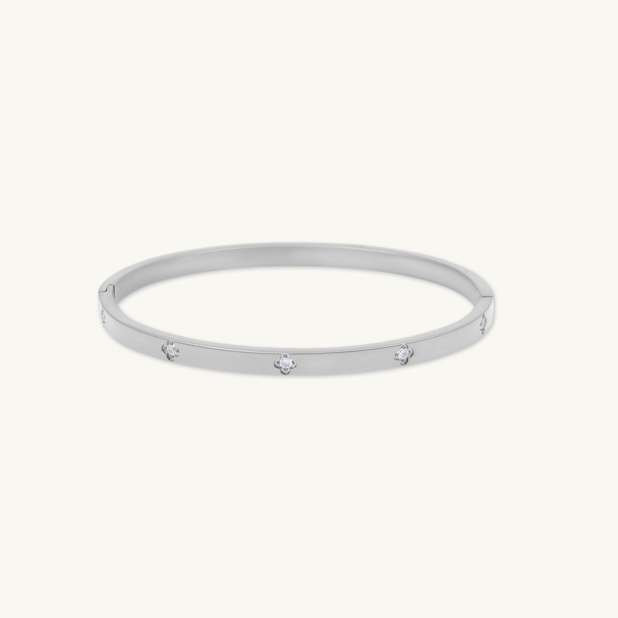 Slim Clover Zirconia Hinged Bangle Bracelet - Camile & Stone