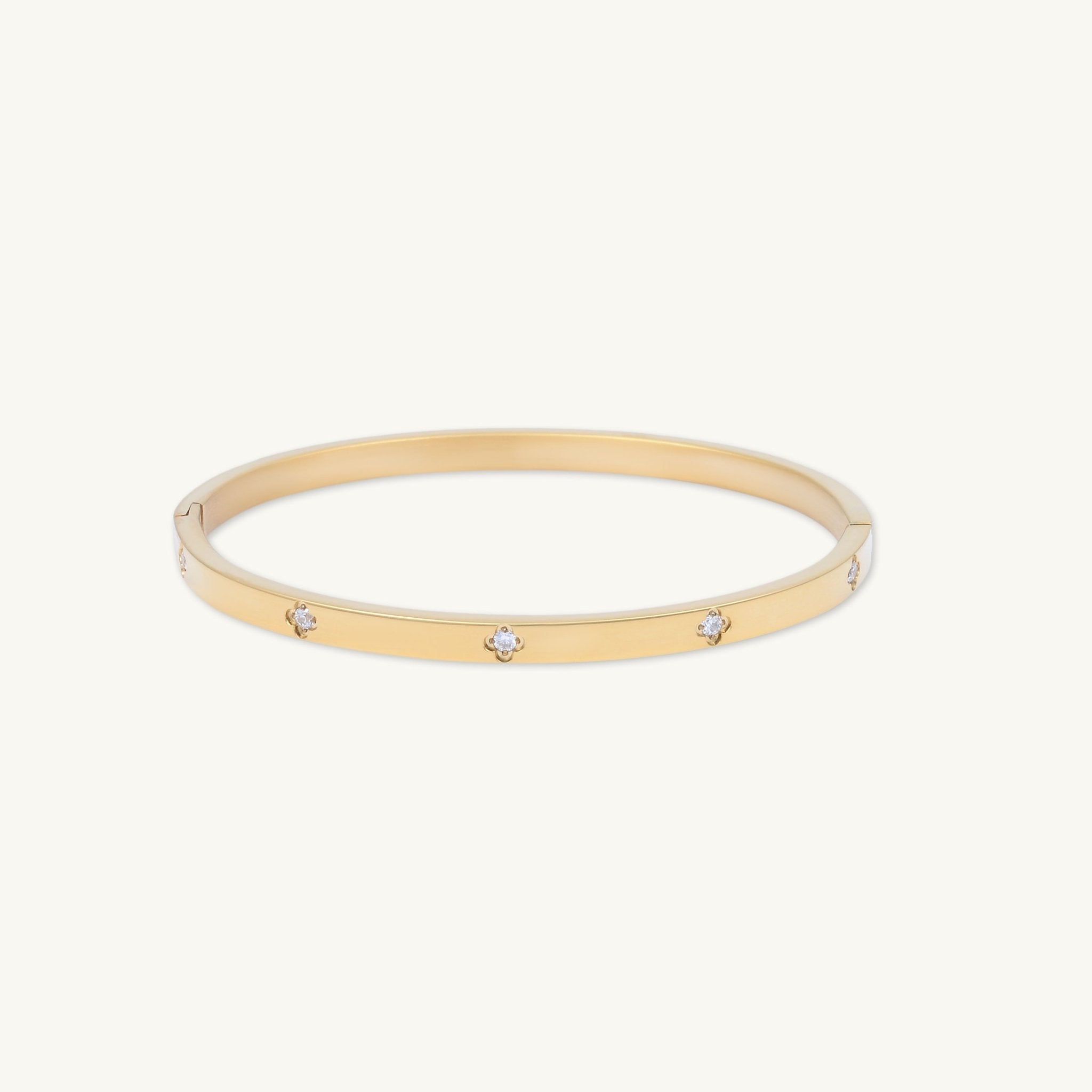 Slim Clover Zirconia Hinged Bangle Bracelet - Camile & Stone