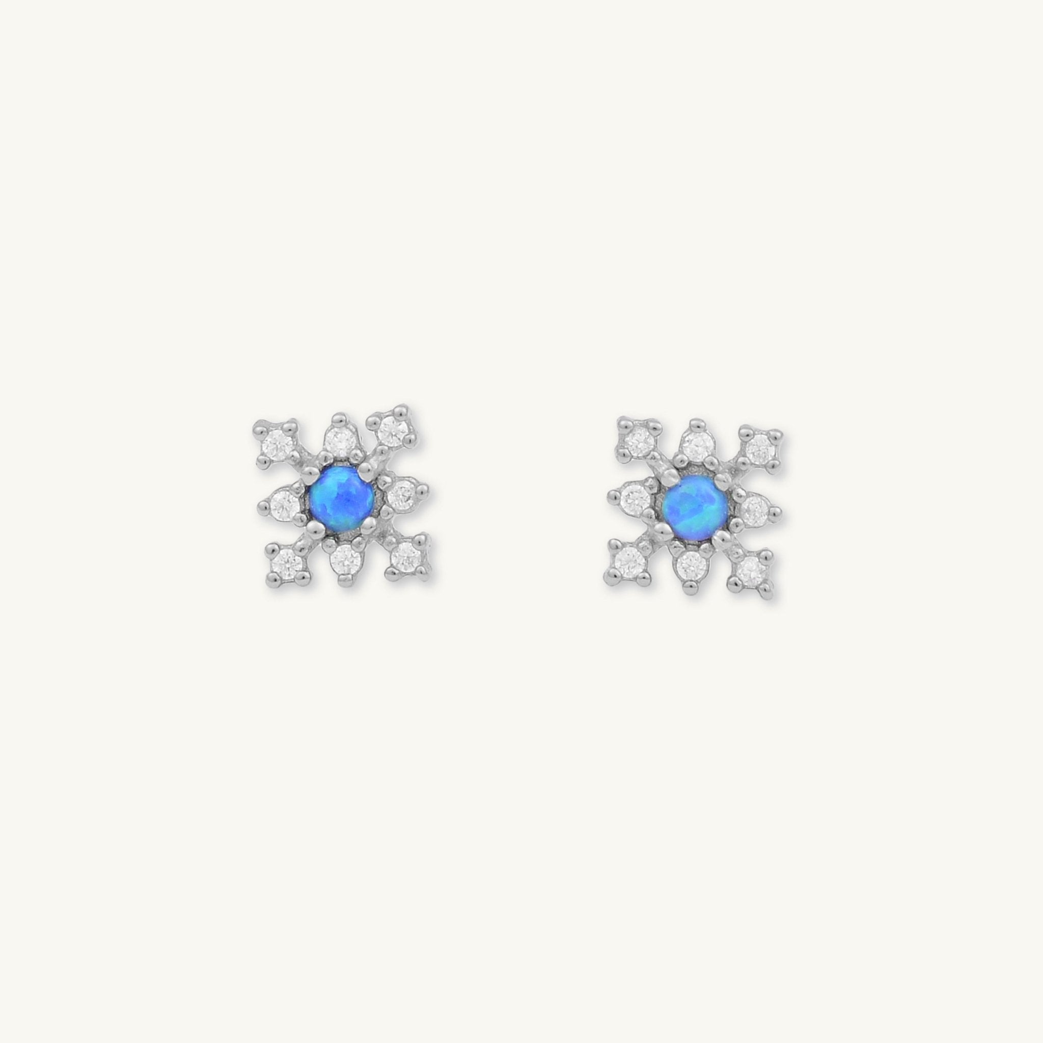 Snowflake Blue Opal Sapphire Stud Earrings - Camile & Stone