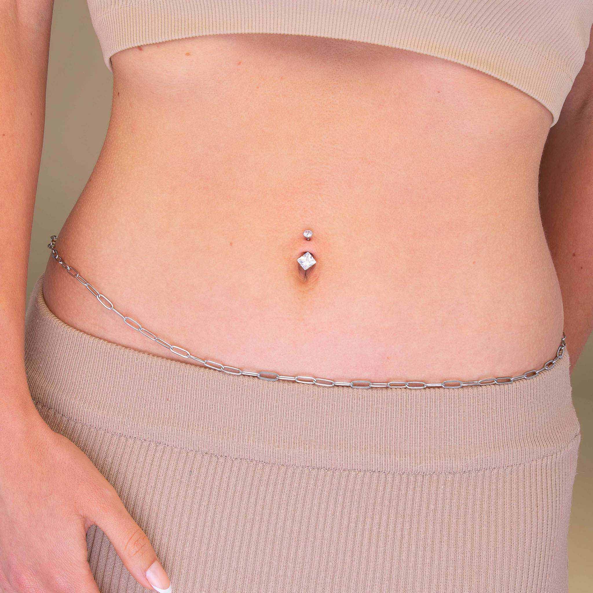 Square Sapphire Titanium Belly Ring - Camile & Stone