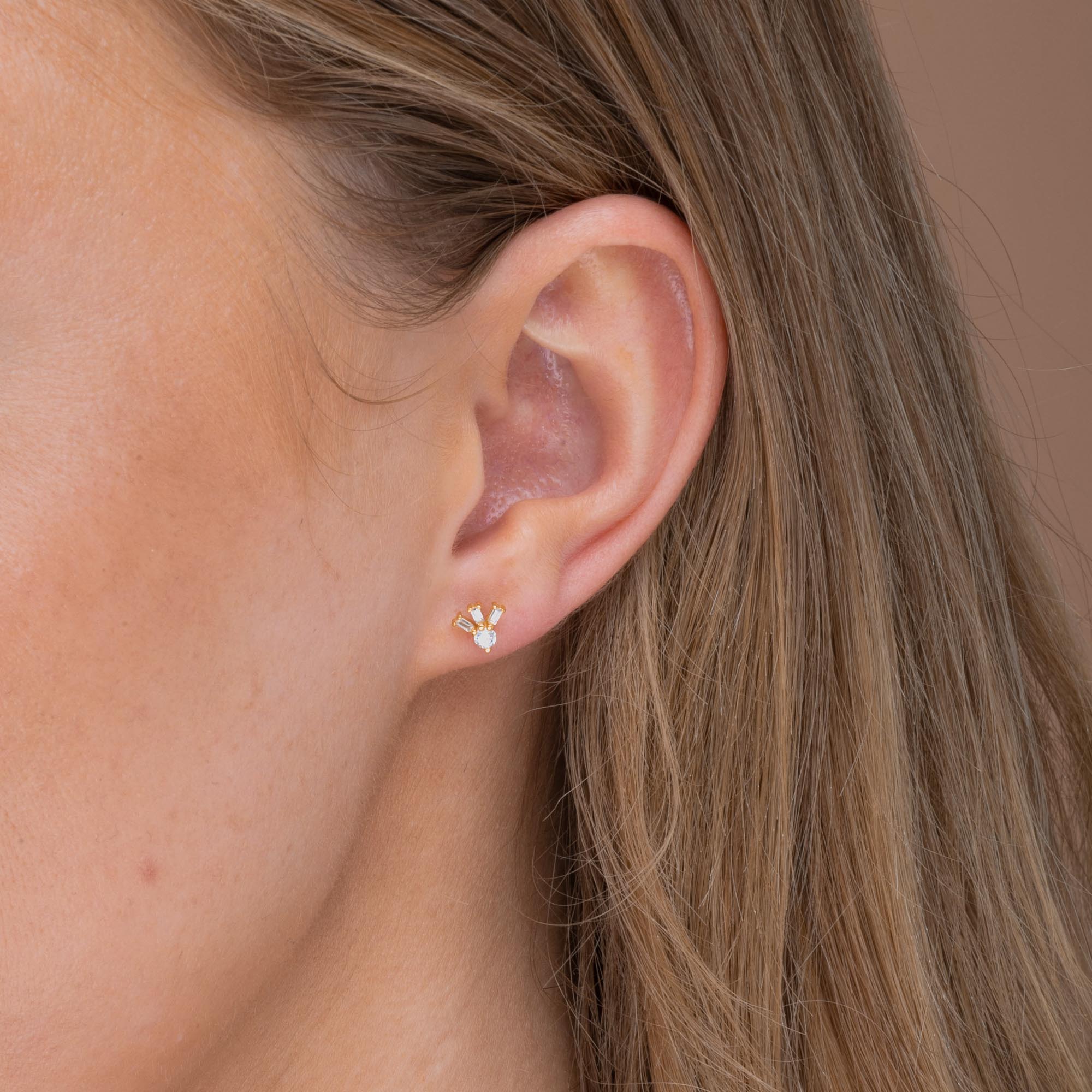 Trio Baguette Stud Earrings - Camile & Stone