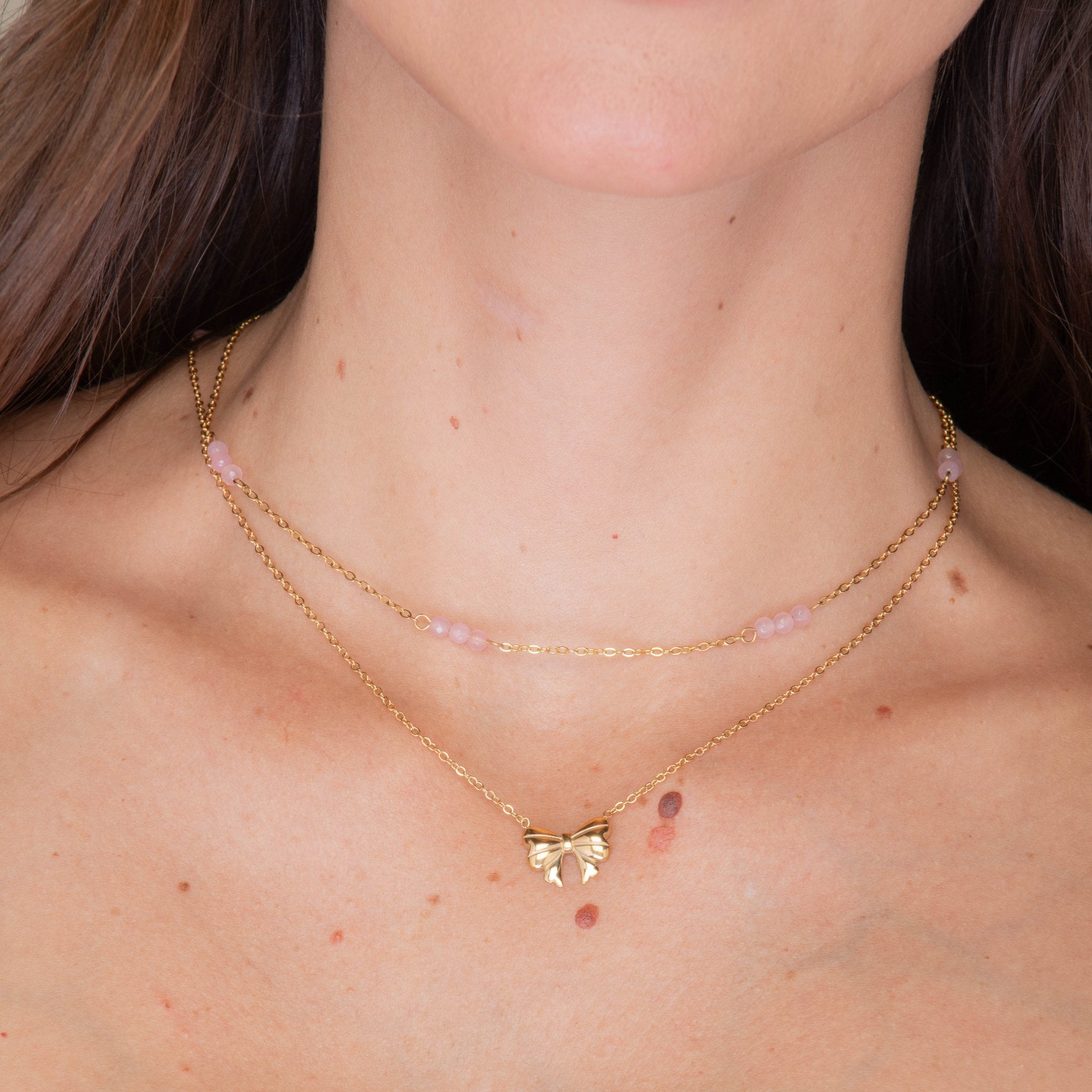 Trio Rose Quartz Satellite Chain Necklace - Camile & Stone