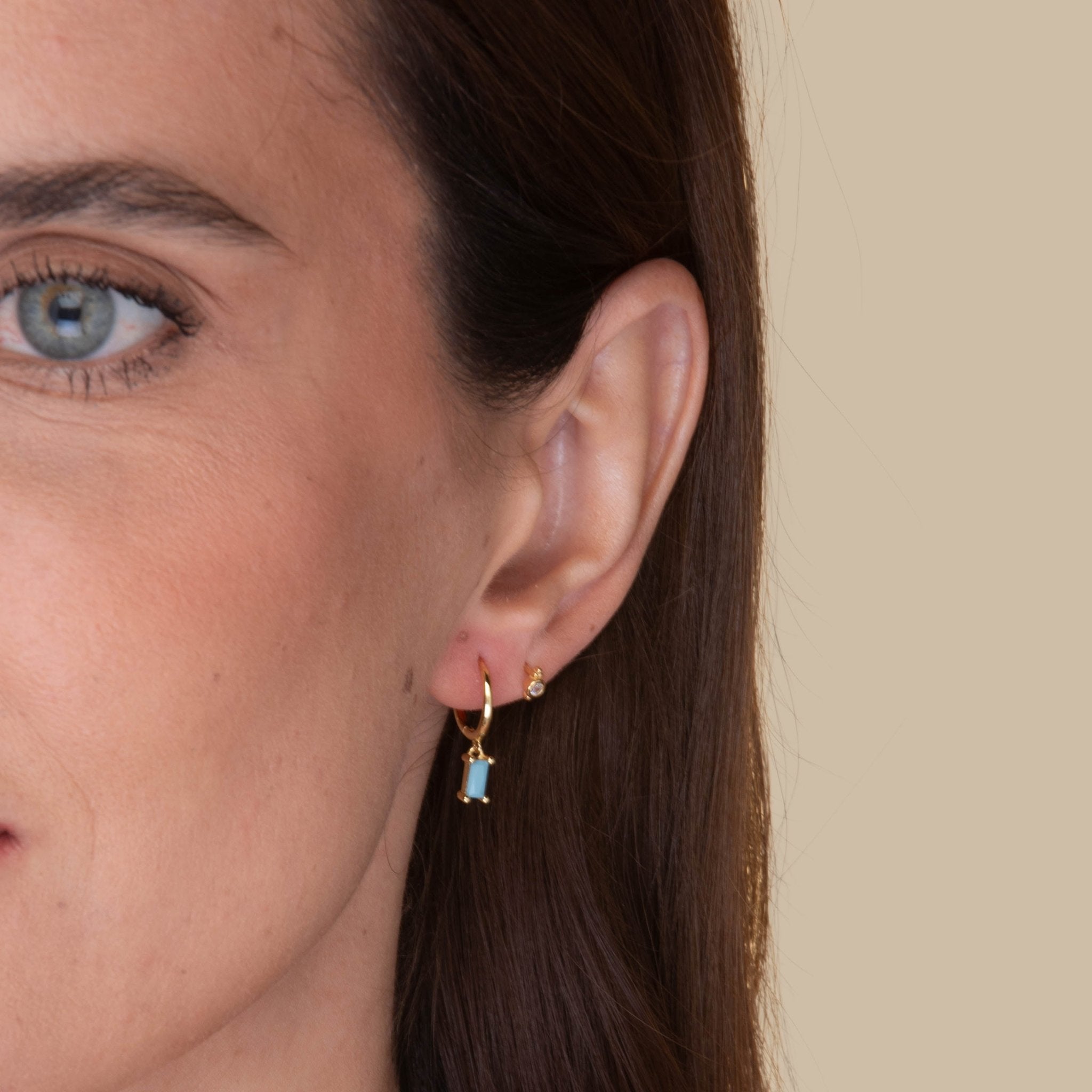 Turquoise Blue Baguette Hoop Earrings - Camile & Stone