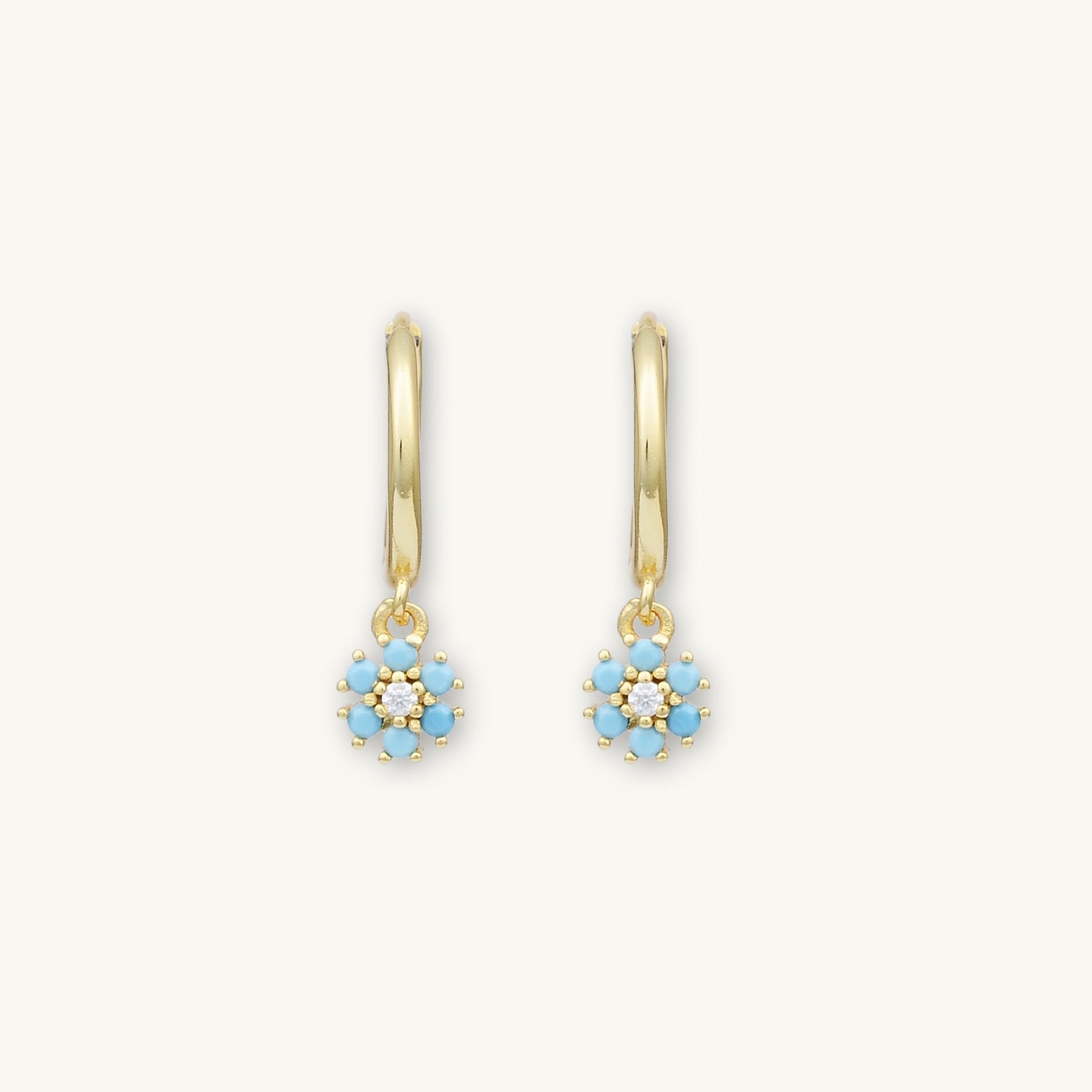 Turquoise Blue Flower Hoop Earrings - Camile & Stone