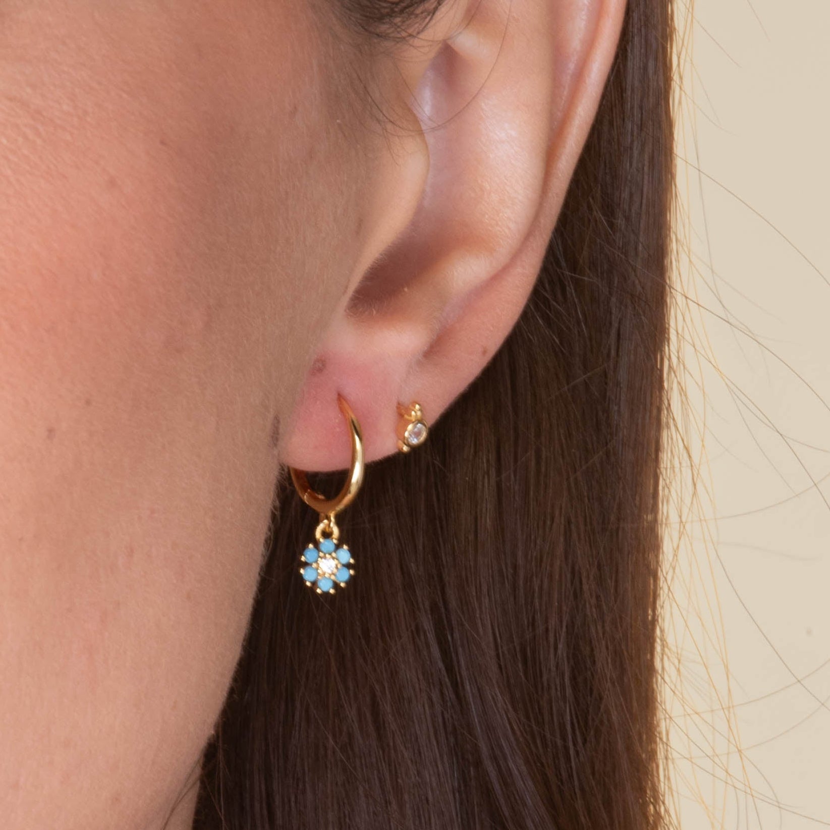 Turquoise Blue Flower Hoop Earrings - Camile & Stone