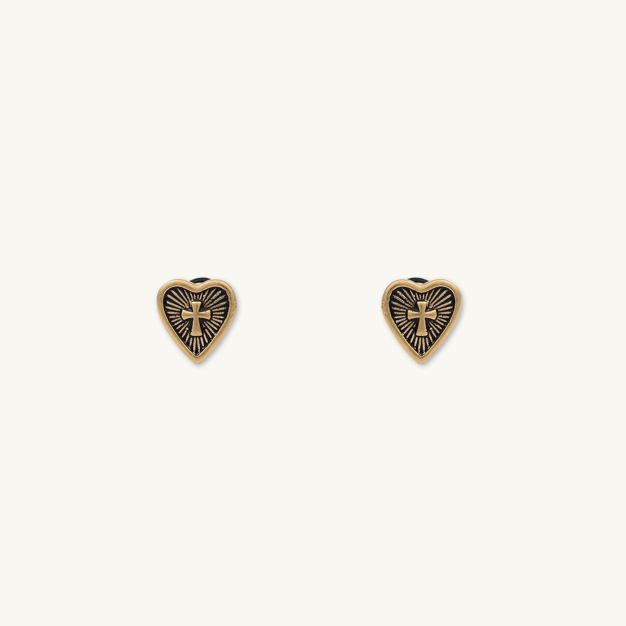 Unisex Gothic Cross Heart Stud Earrings - Camile & Stone