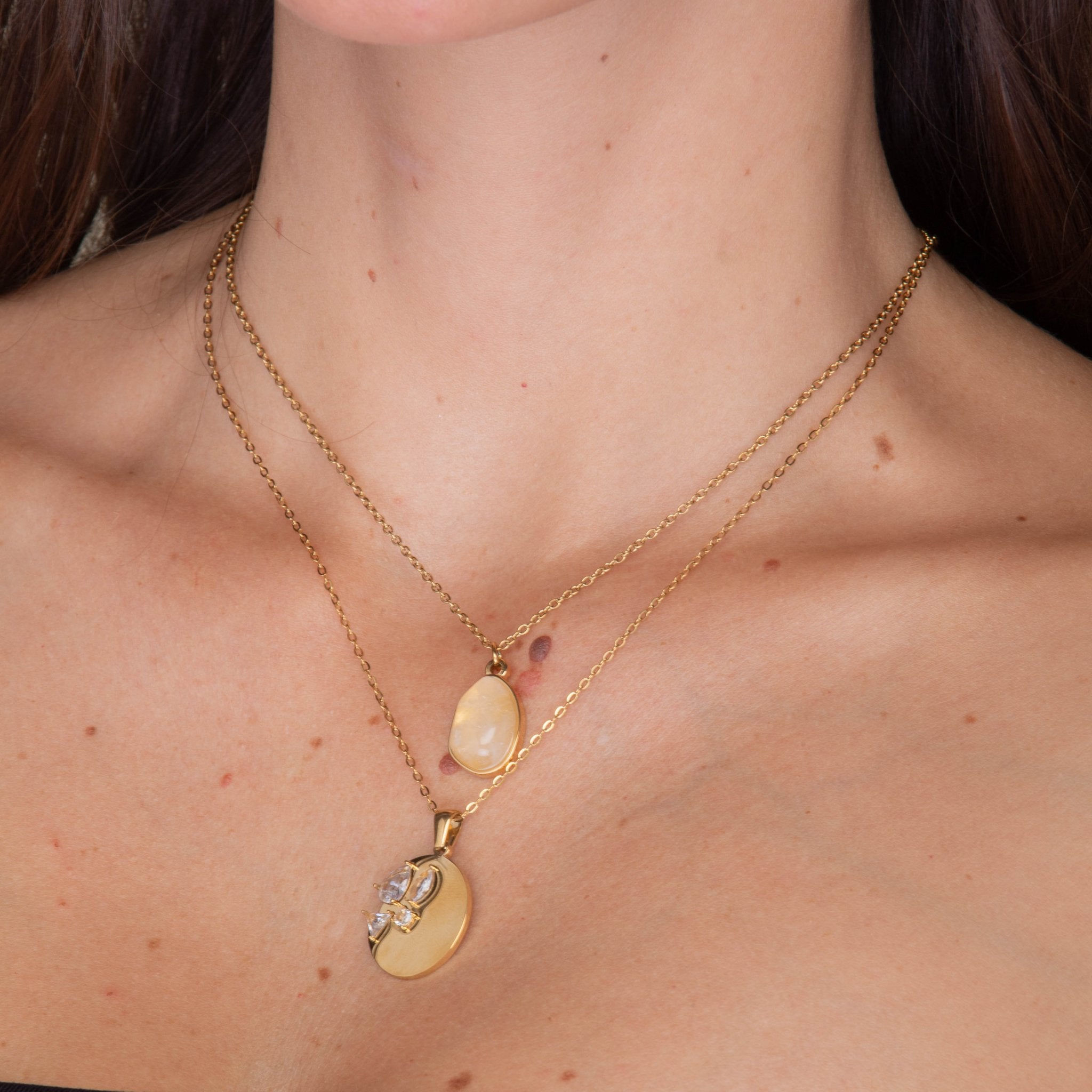 White Quartz Oval Crystal Pendant Necklace - Camile & Stone