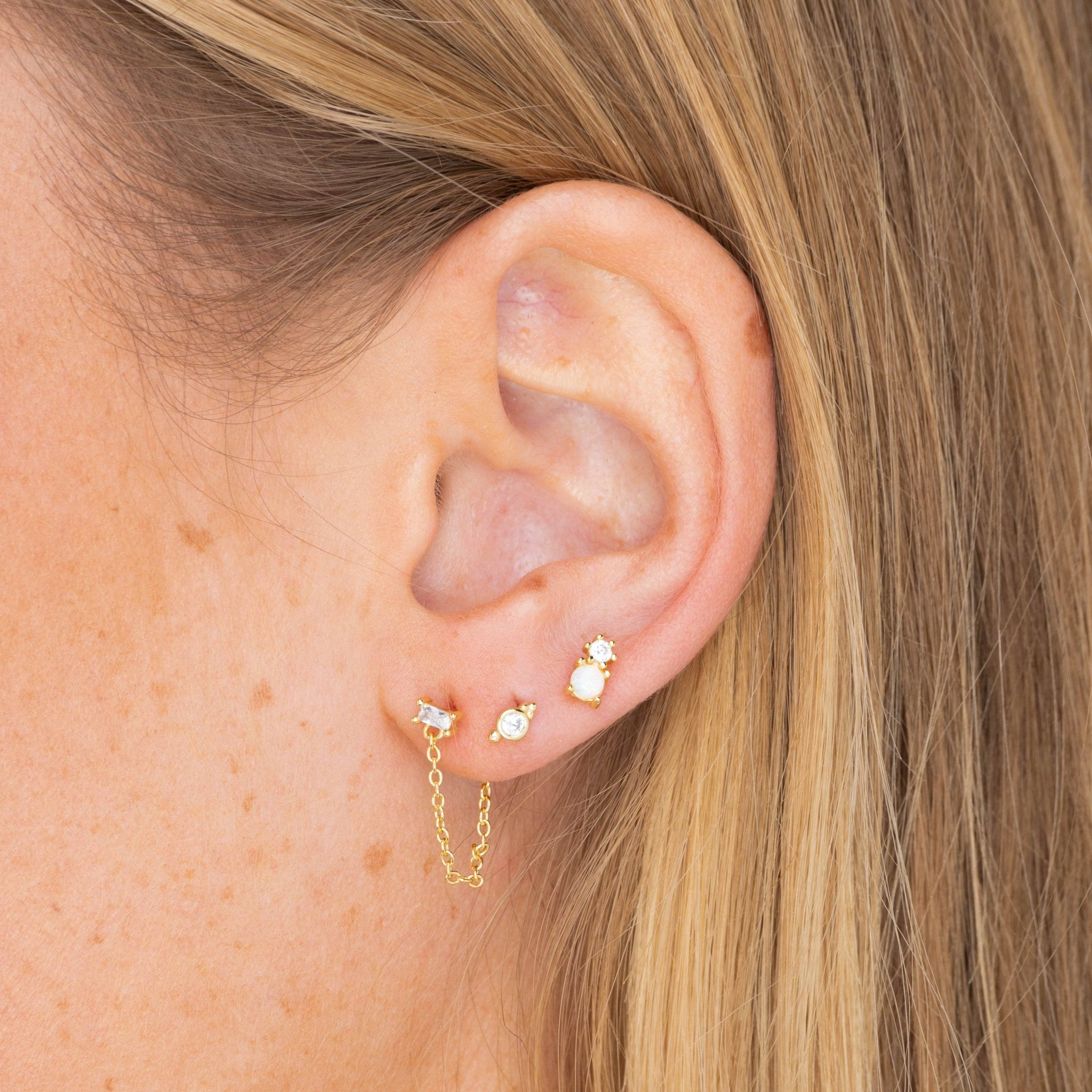 Baguette Chain Drop Stud Earrings - Camile & Stone