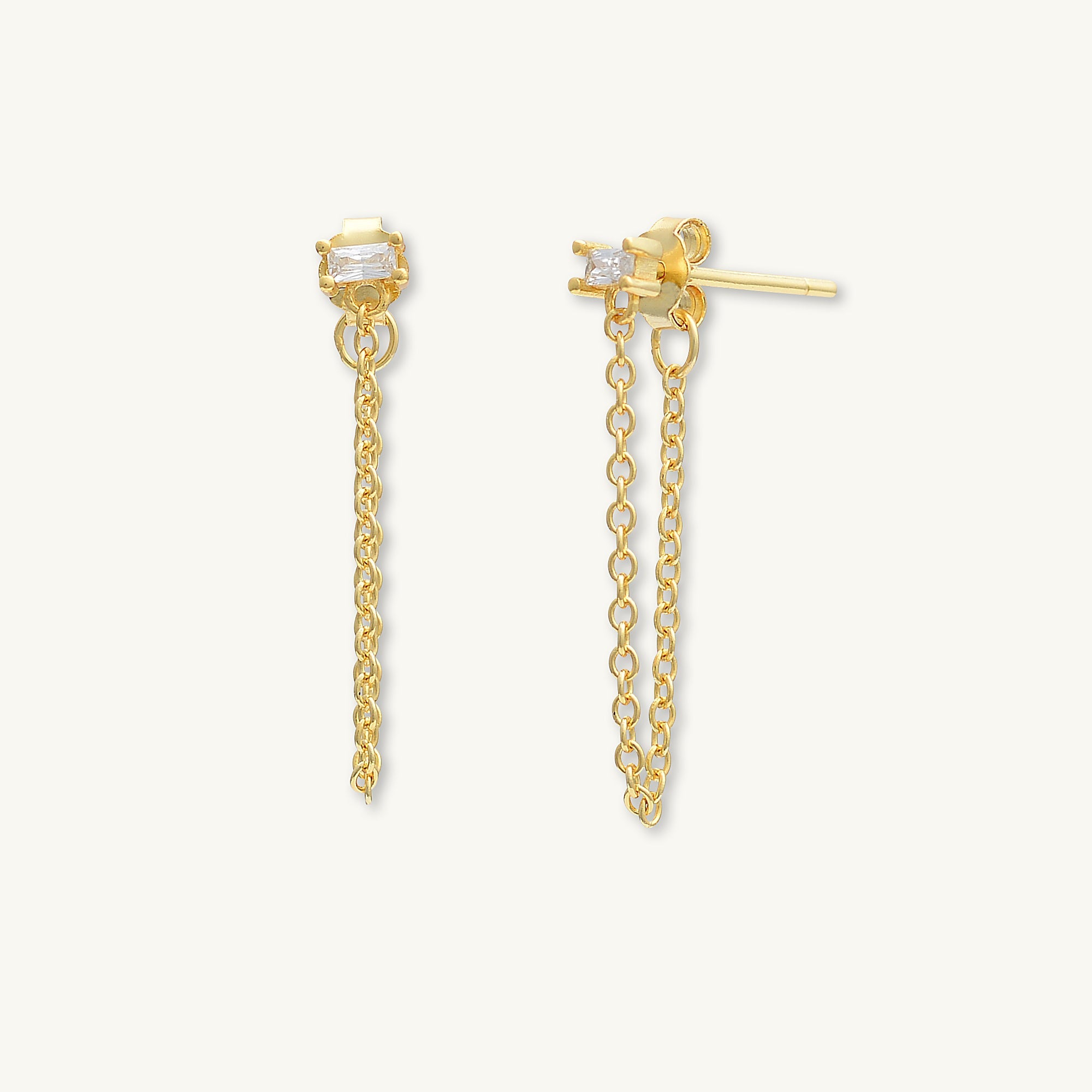 Baguette Chain Drop Stud Earrings - Camile & Stone
