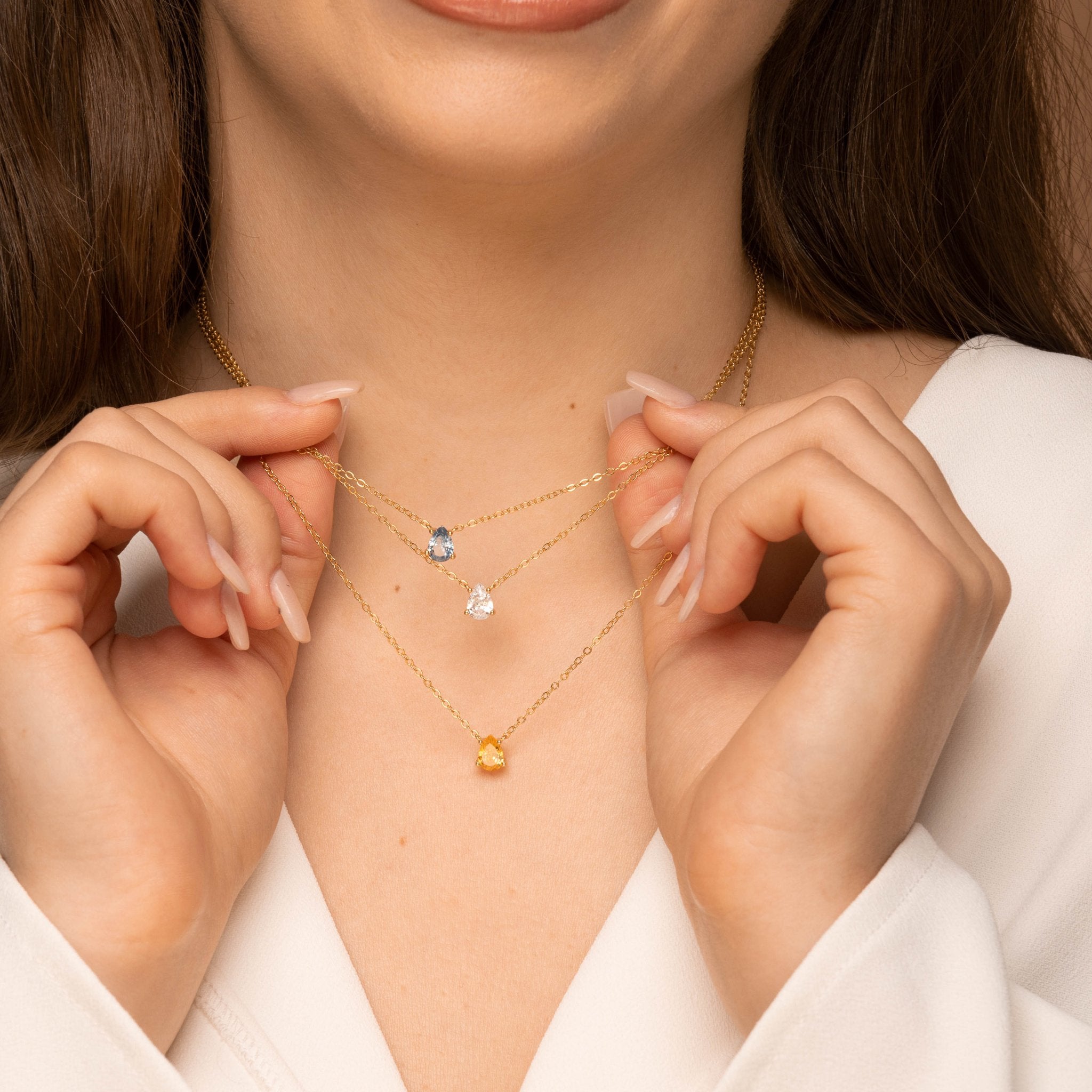 Birthstone Pear Shaped Necklace April - Camile & Stone