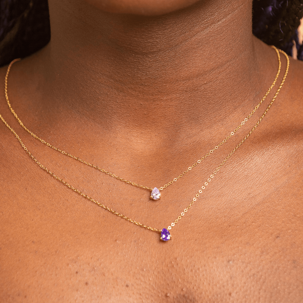Birthstone Pear Shaped Necklace February - Camile & Stone