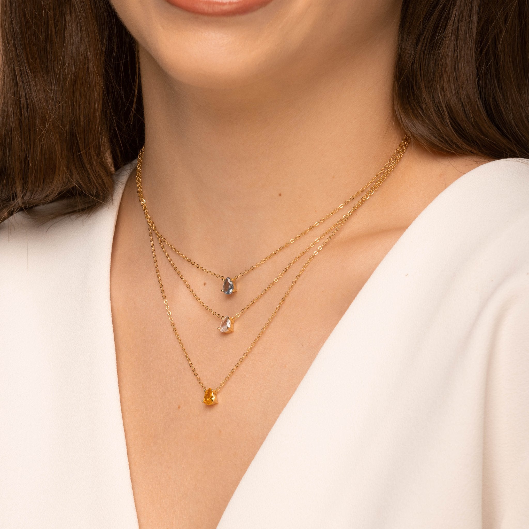 Birthstone Pear Shaped Necklace March - Camile & Stone