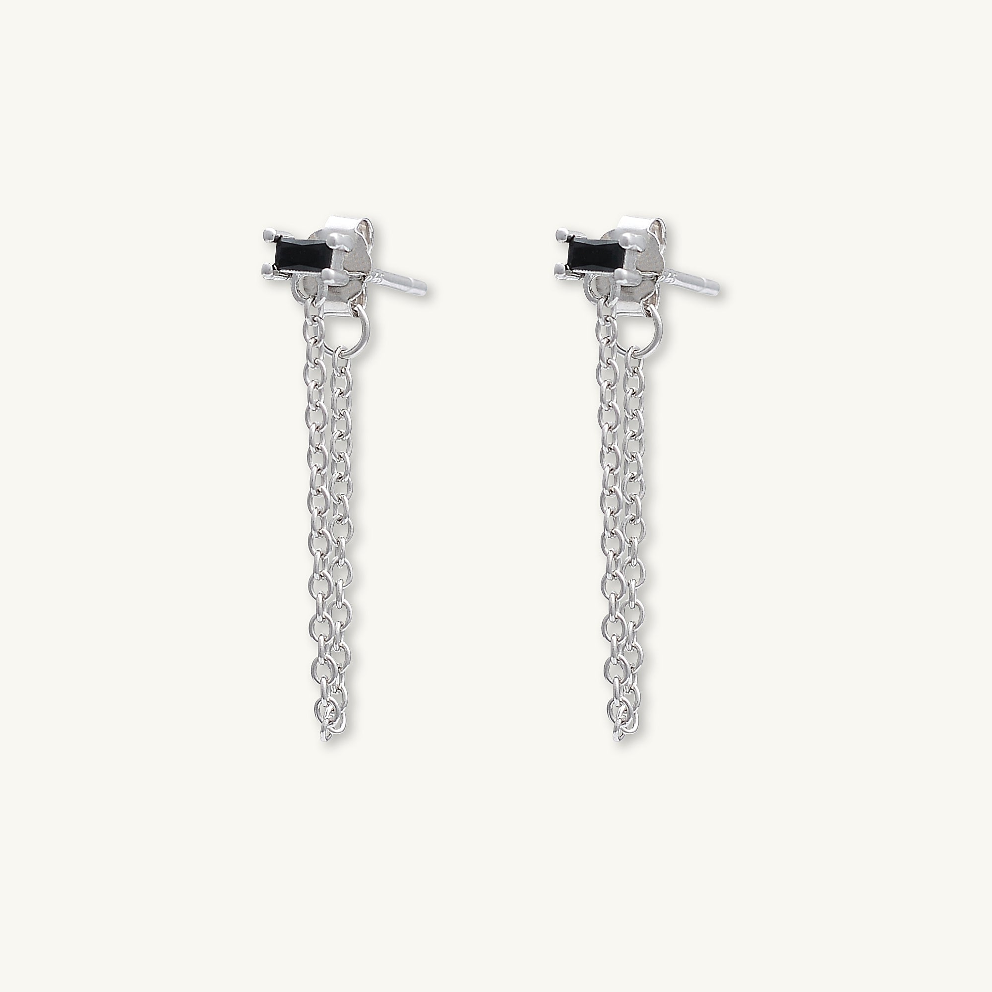 Black Baguette Chain Drop Stud Earrings - Camile & Stone